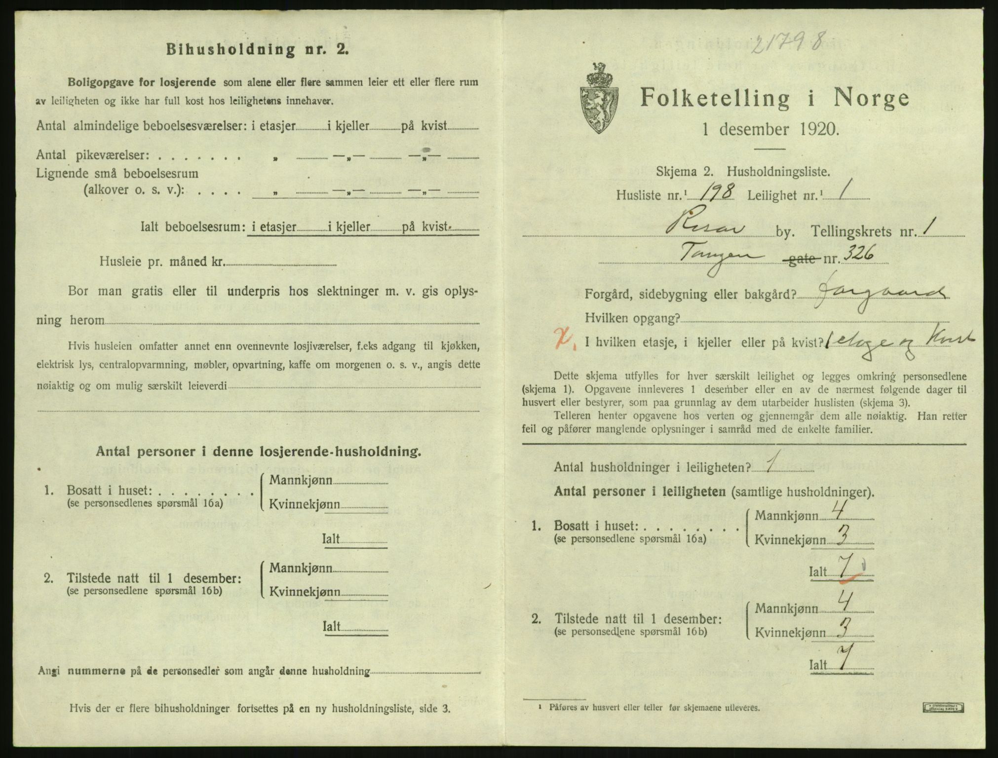 SAK, 1920 census for Risør, 1920, p. 1835