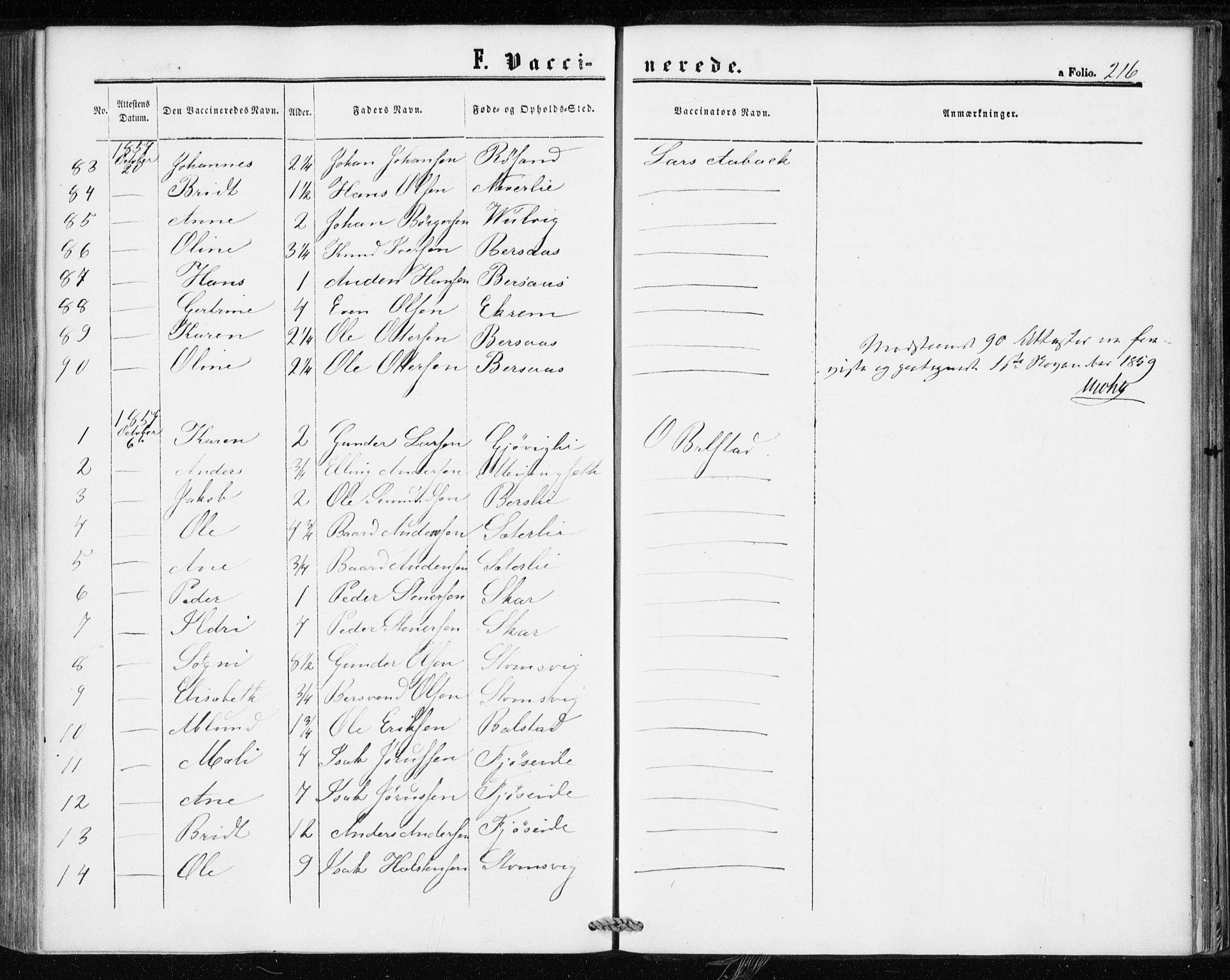 Ministerialprotokoller, klokkerbøker og fødselsregistre - Møre og Romsdal, AV/SAT-A-1454/586/L0985: Parish register (official) no. 586A11, 1857-1866, p. 216