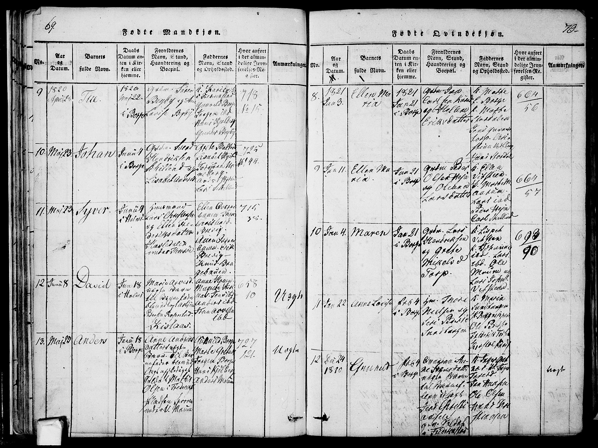 Borge prestekontor Kirkebøker, AV/SAO-A-10903/F/Fa/L0003: Parish register (official) no. I 3, 1815-1836, p. 69-70