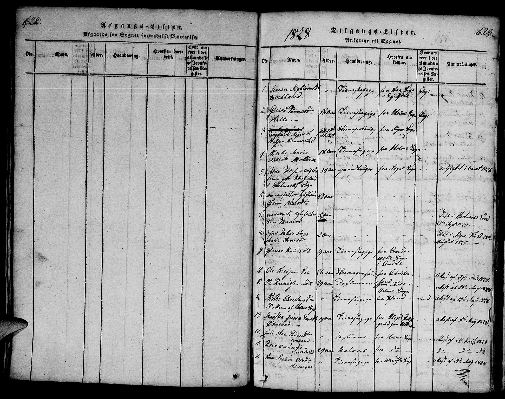Mandal sokneprestkontor, SAK/1111-0030/F/Fa/Faa/L0010: Parish register (official) no. A 10, 1817-1830, p. 622-623