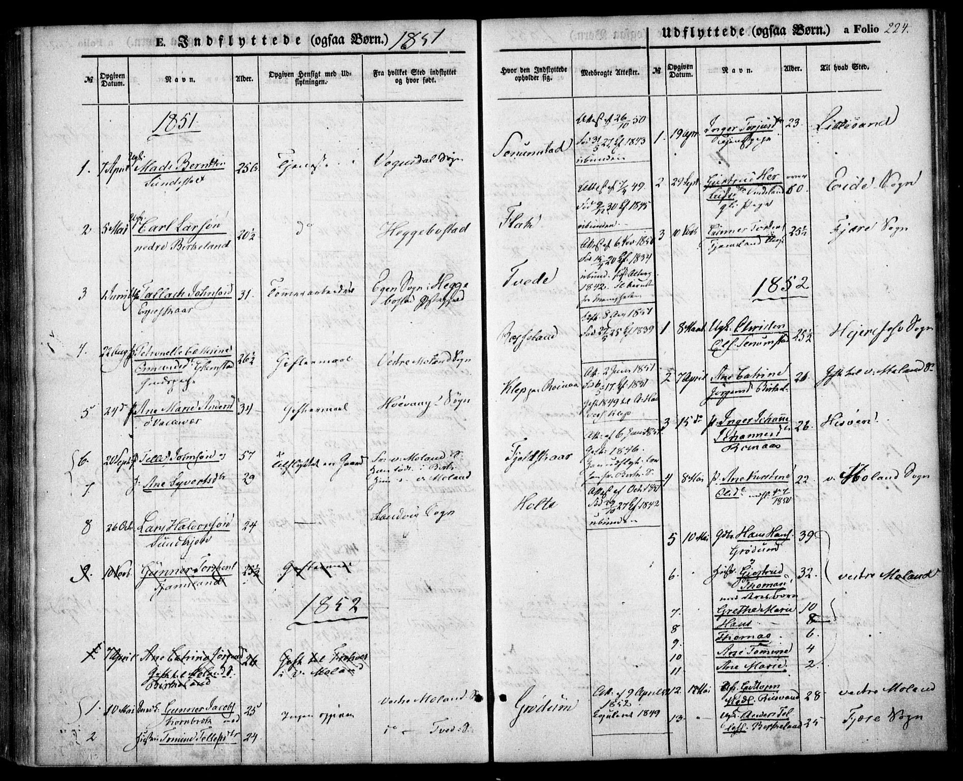 Birkenes sokneprestkontor, SAK/1111-0004/F/Fa/L0003: Parish register (official) no. A 3, 1850-1866, p. 224