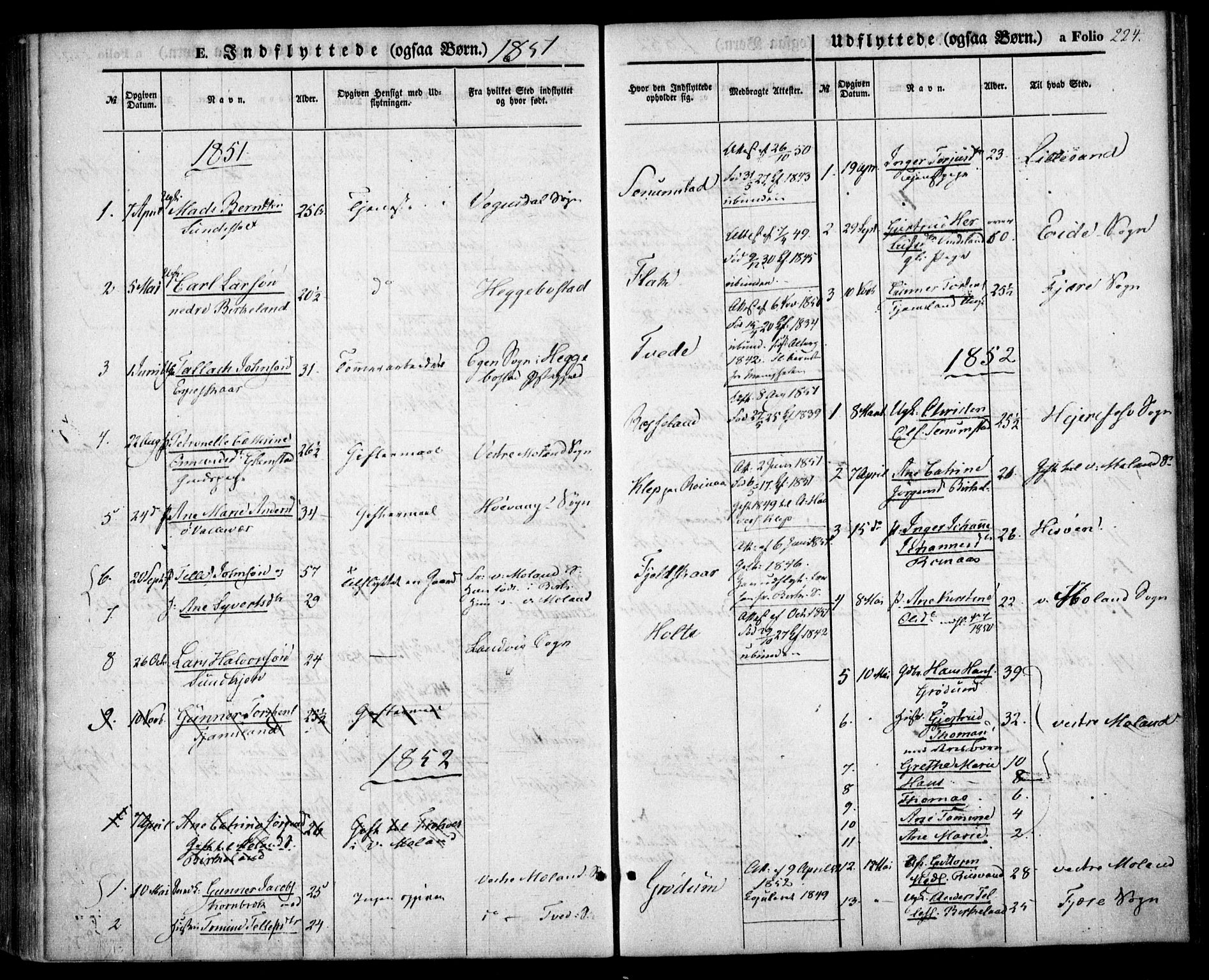 Birkenes sokneprestkontor, AV/SAK-1111-0004/F/Fa/L0003: Parish register (official) no. A 3, 1850-1866, p. 224