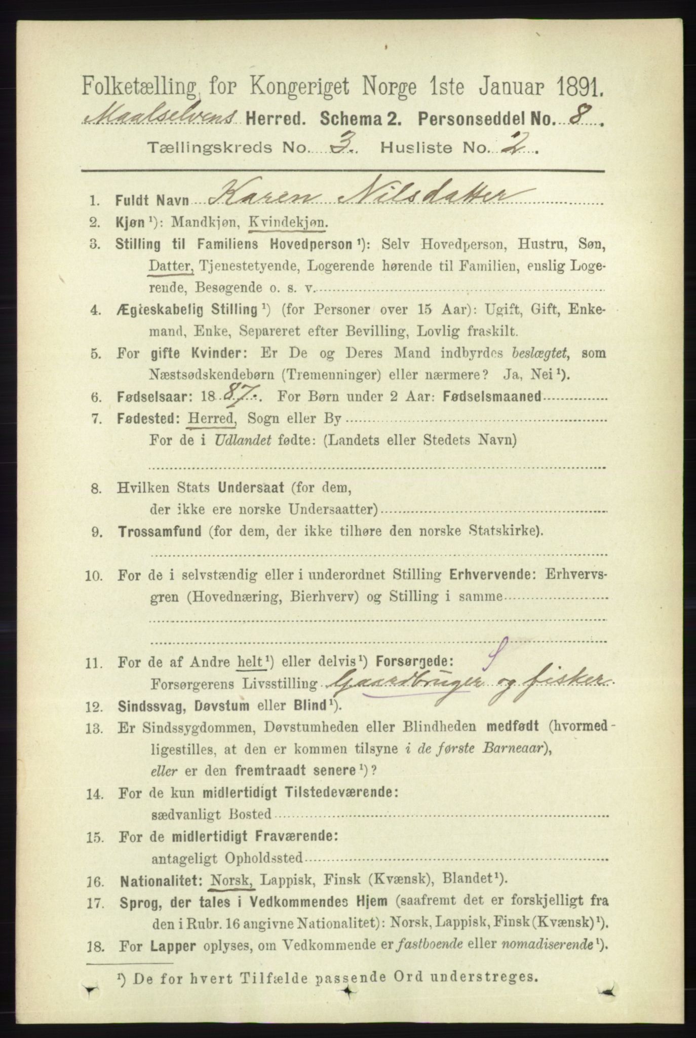 RA, 1891 census for 1924 Målselv, 1891, p. 606