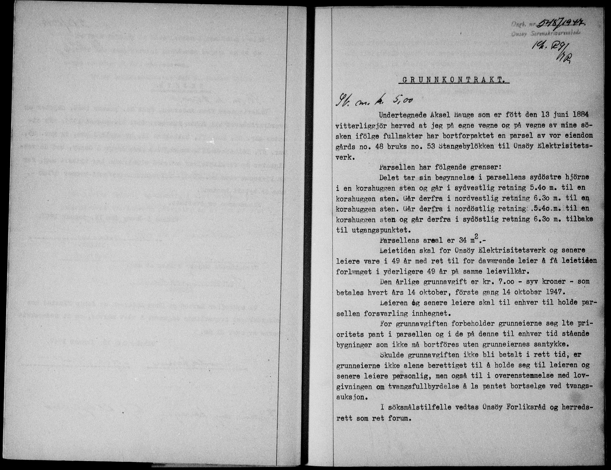 Onsøy sorenskriveri, SAO/A-10474/G/Ga/Gab/L0019a: Mortgage book no. II A-19, 1947-1947, Diary no: : 548/1947