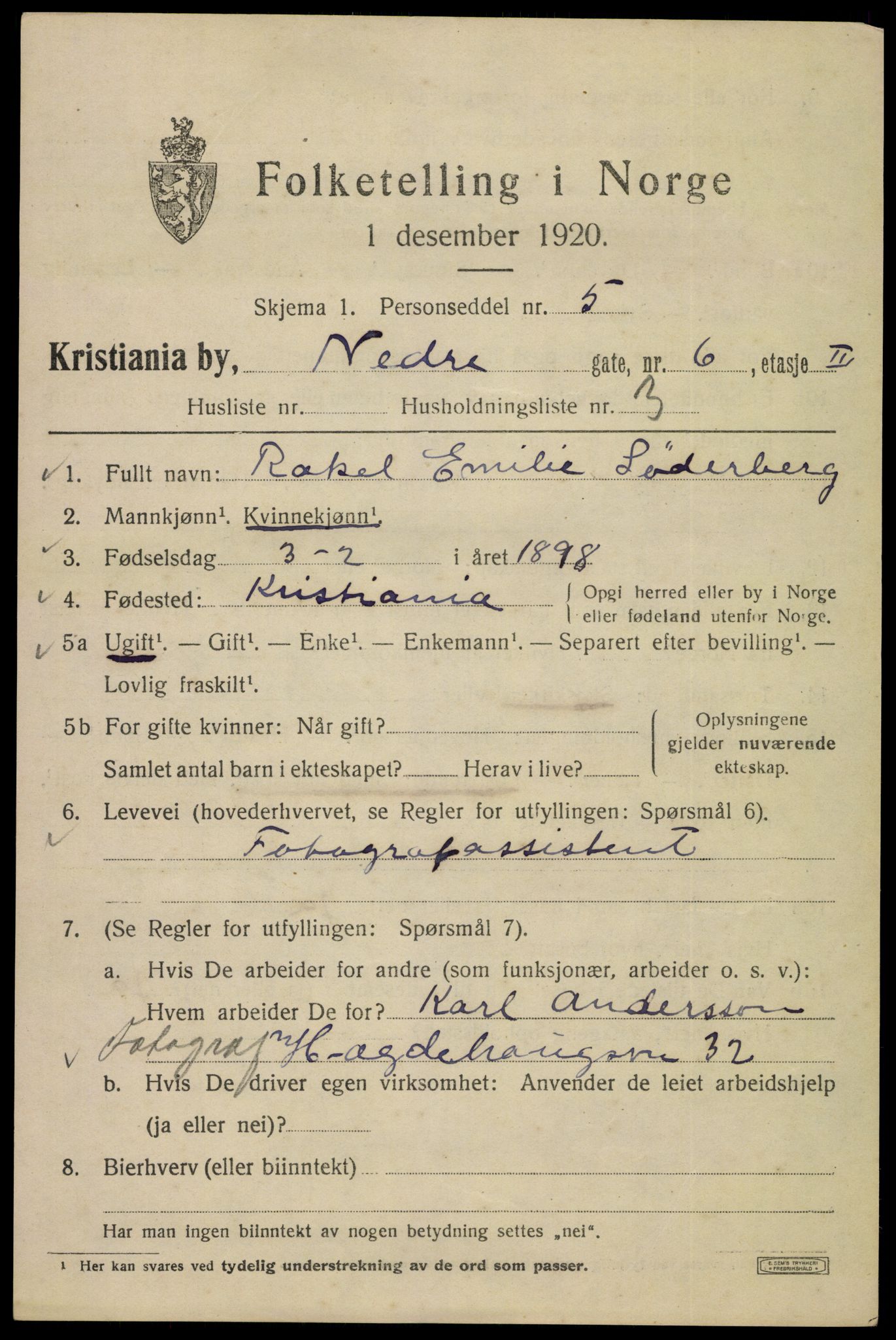 SAO, 1920 census for Kristiania, 1920, p. 410903