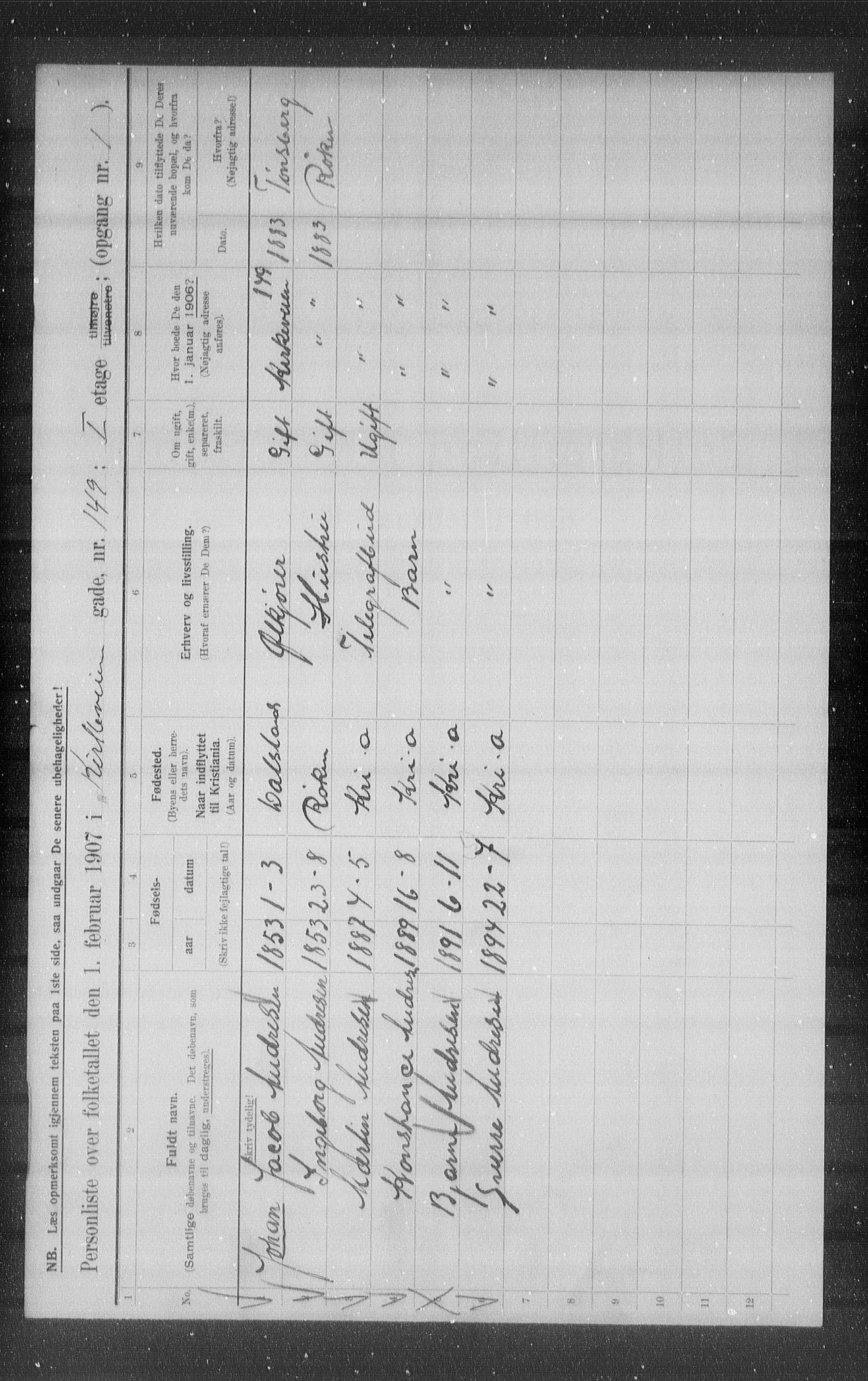 OBA, Municipal Census 1907 for Kristiania, 1907, p. 26147