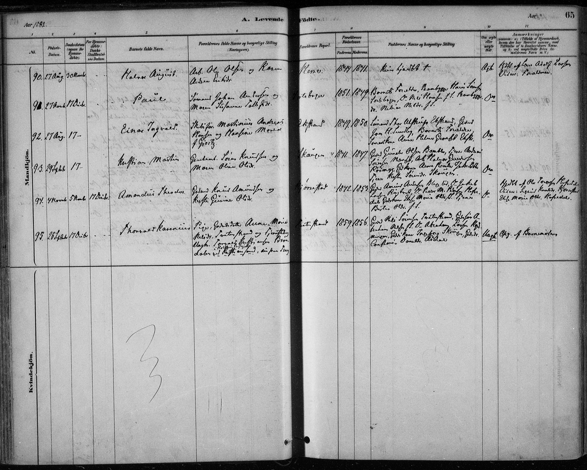 Bamble kirkebøker, AV/SAKO-A-253/F/Fa/L0007: Parish register (official) no. I 7, 1878-1888, p. 65