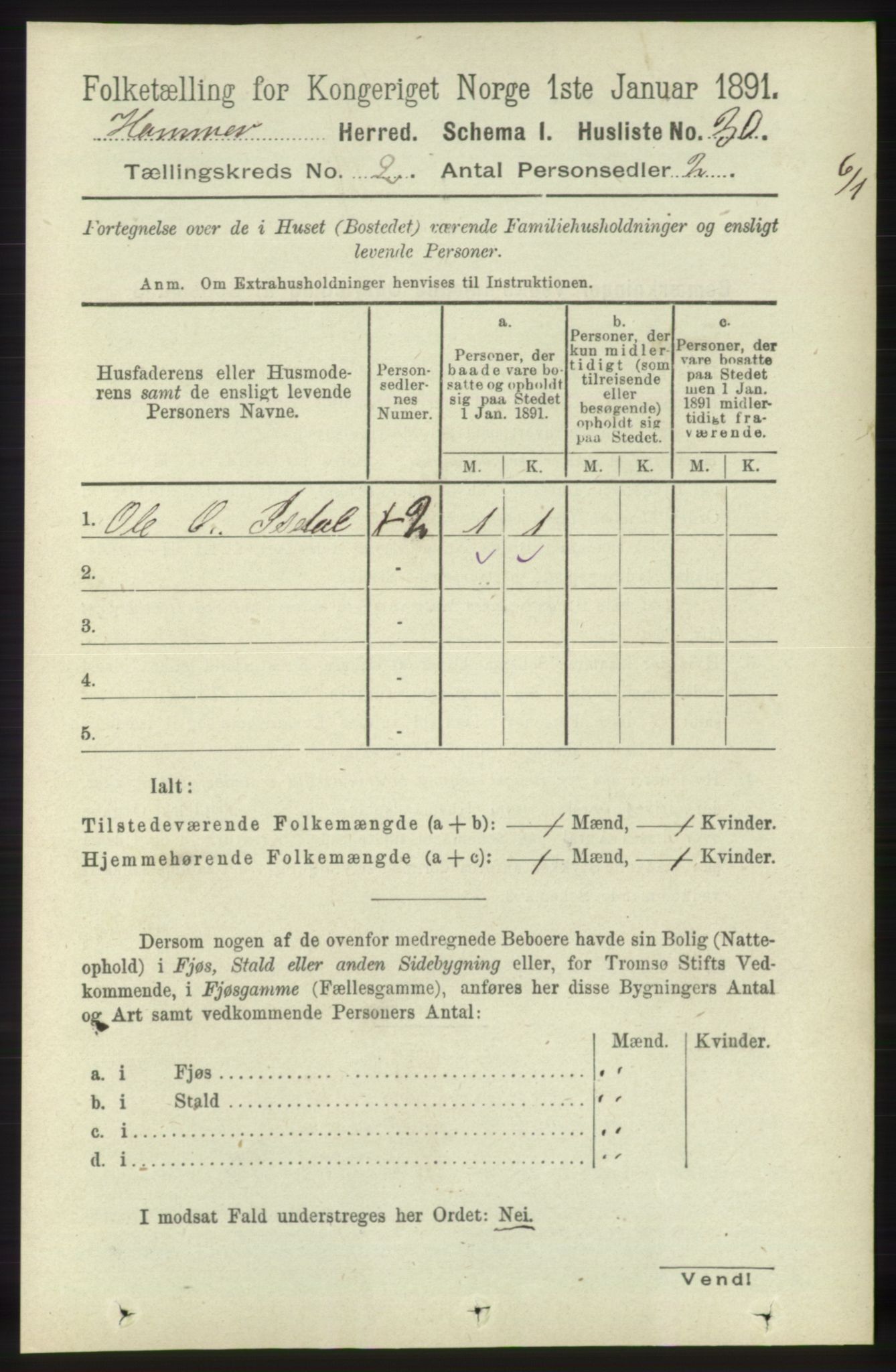 RA, 1891 census for 1254 Hamre, 1891, p. 216