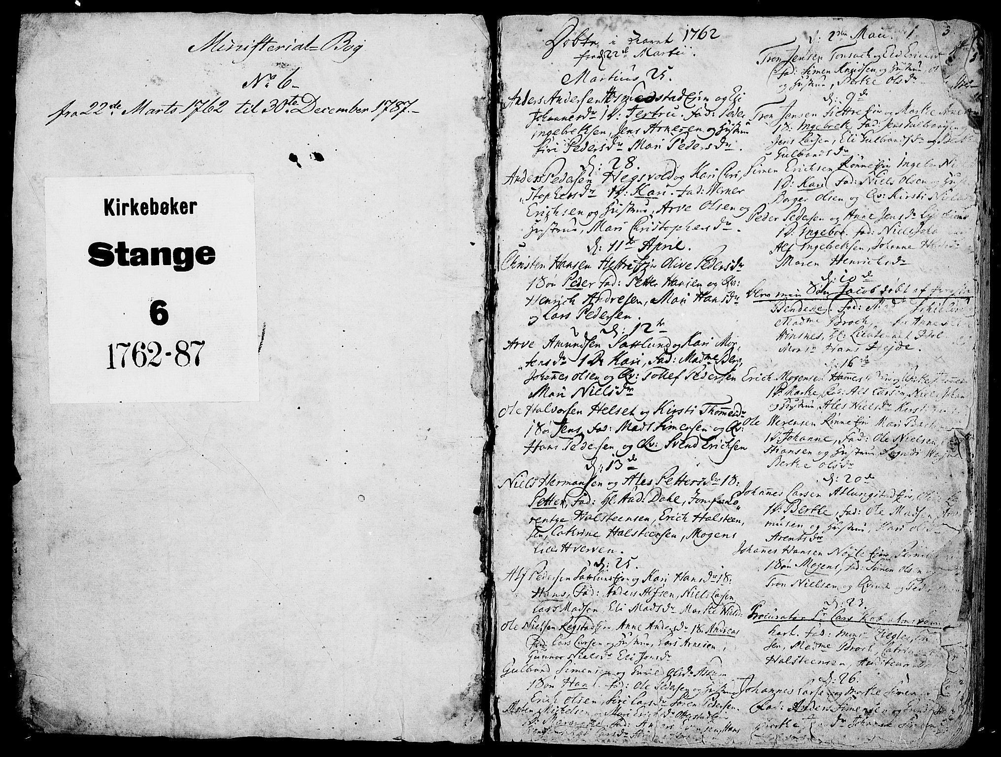 Stange prestekontor, SAH/PREST-002/K/L0006: Parish register (official) no. 6, 1762-1787, p. 0-1