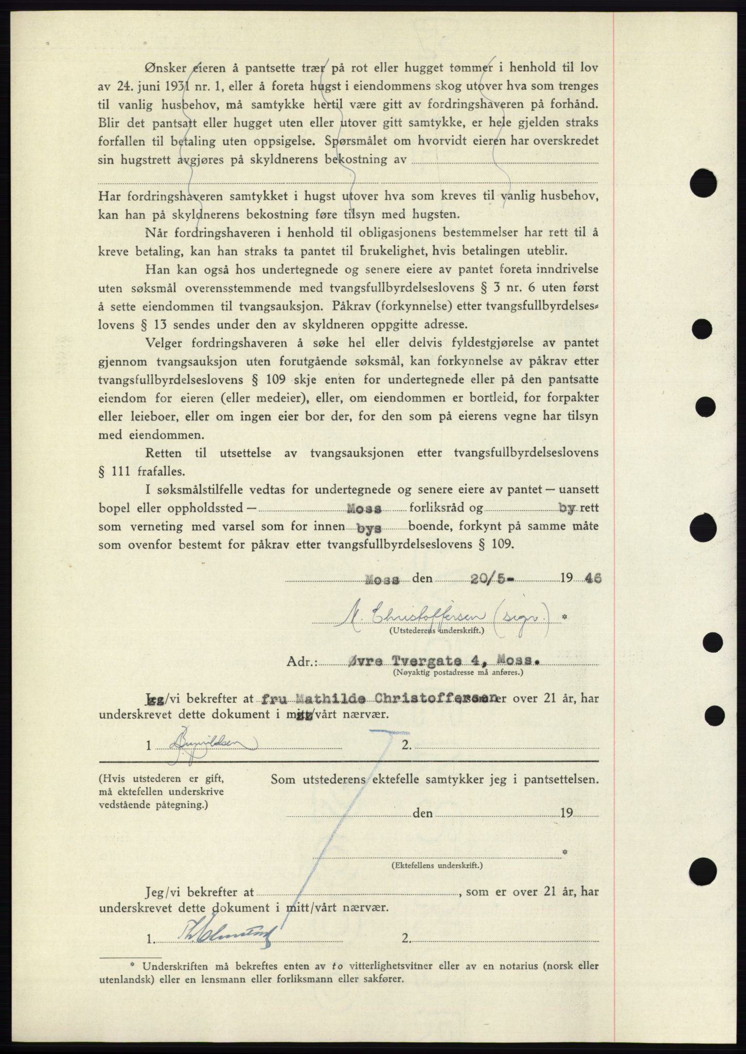 Moss sorenskriveri, SAO/A-10168: Mortgage book no. B15, 1946-1946, Diary no: : 1061/1946