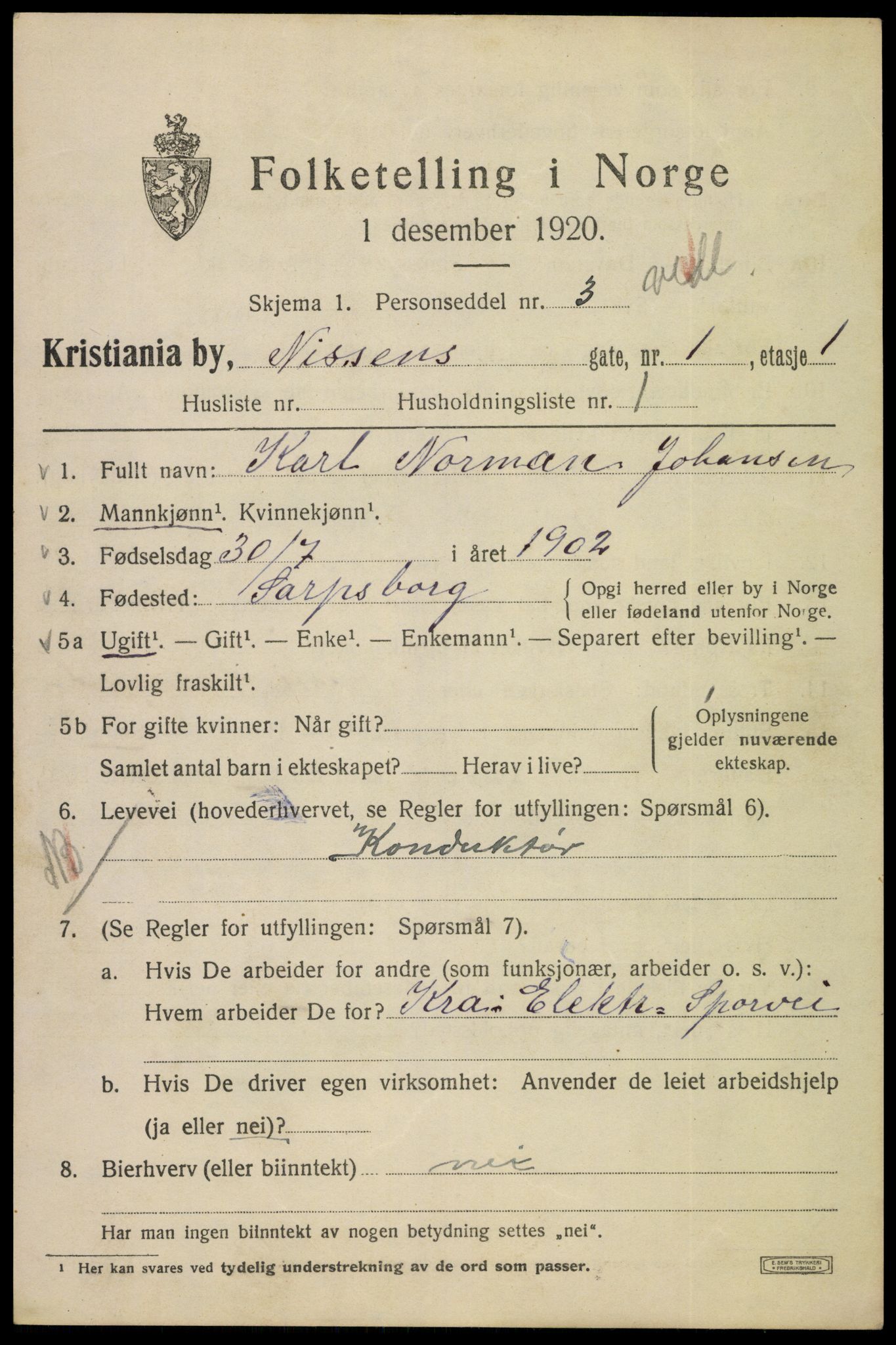 SAO, 1920 census for Kristiania, 1920, p. 417099