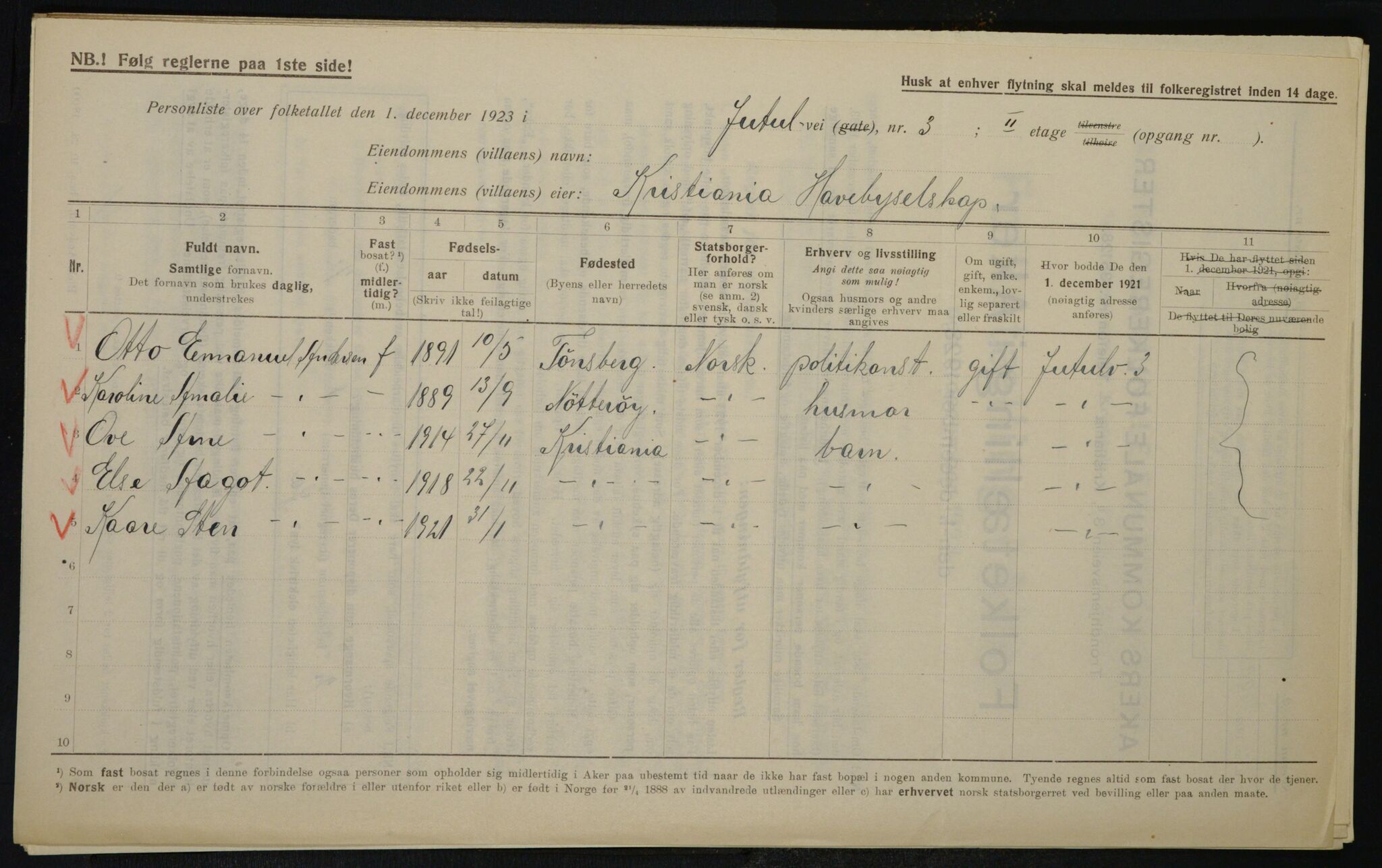 , Municipal Census 1923 for Aker, 1923, p. 21046