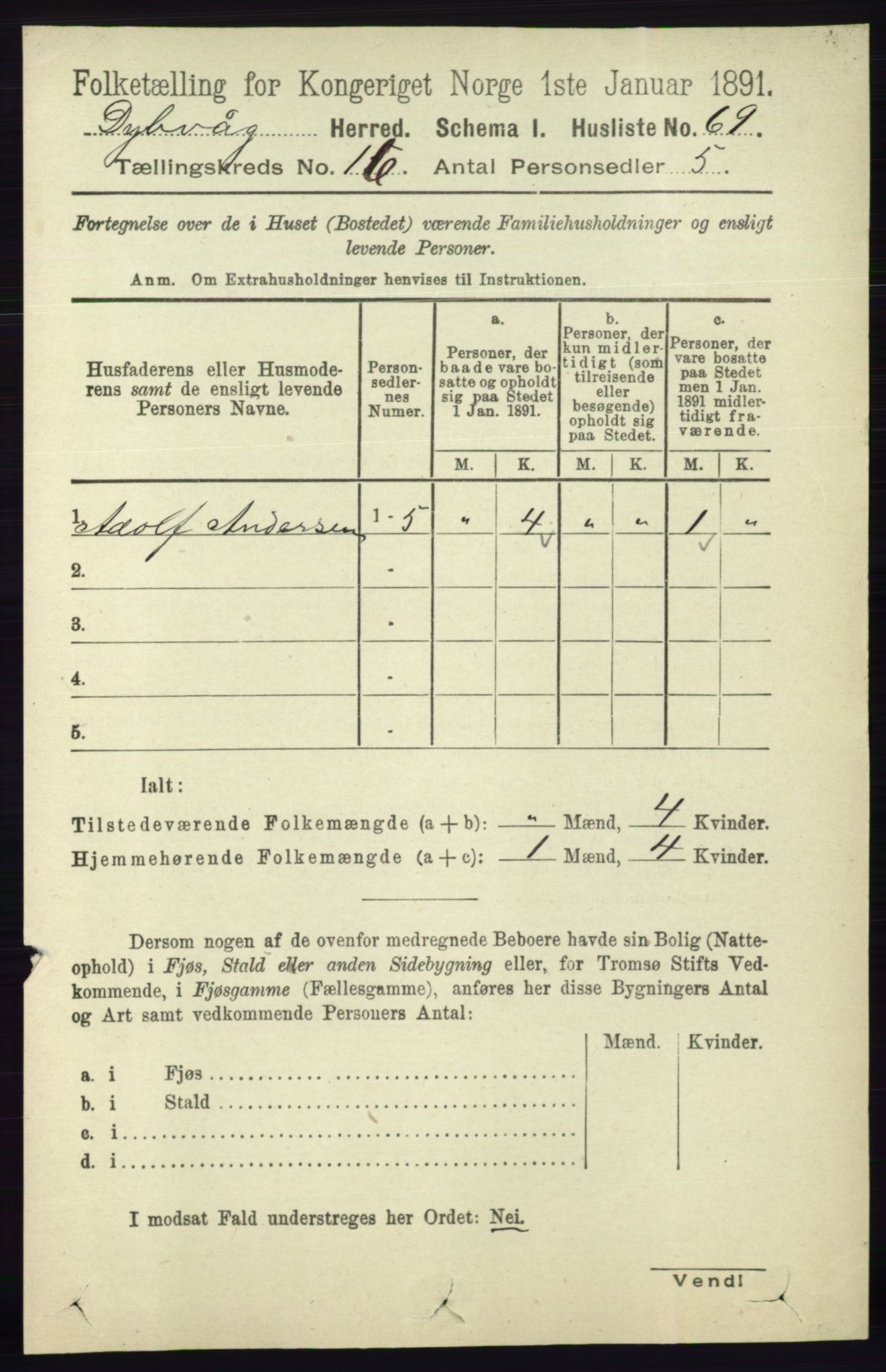 RA, 1891 census for 0915 Dypvåg, 1891, p. 6393