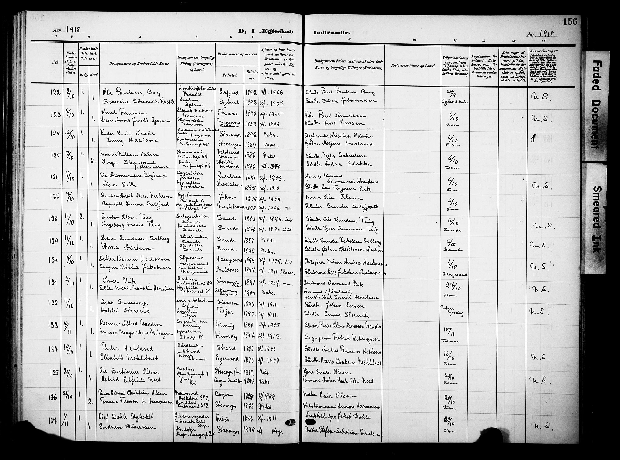 Domkirken sokneprestkontor, AV/SAST-A-101812/001/30/30BB/L0017: Parish register (copy) no. B 17, 1902-1921, p. 156