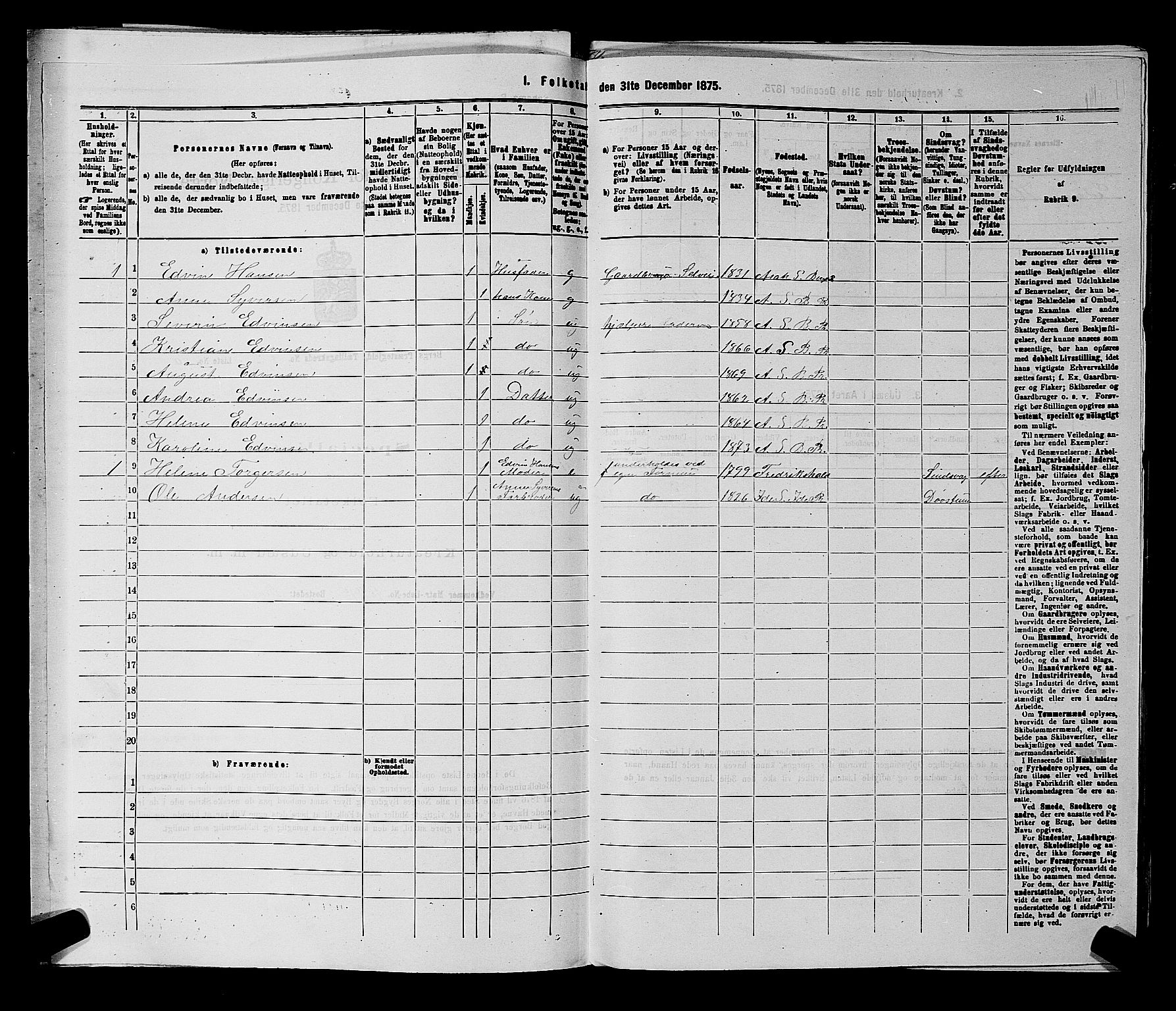 RA, 1875 census for 0116P Berg, 1875, p. 1128