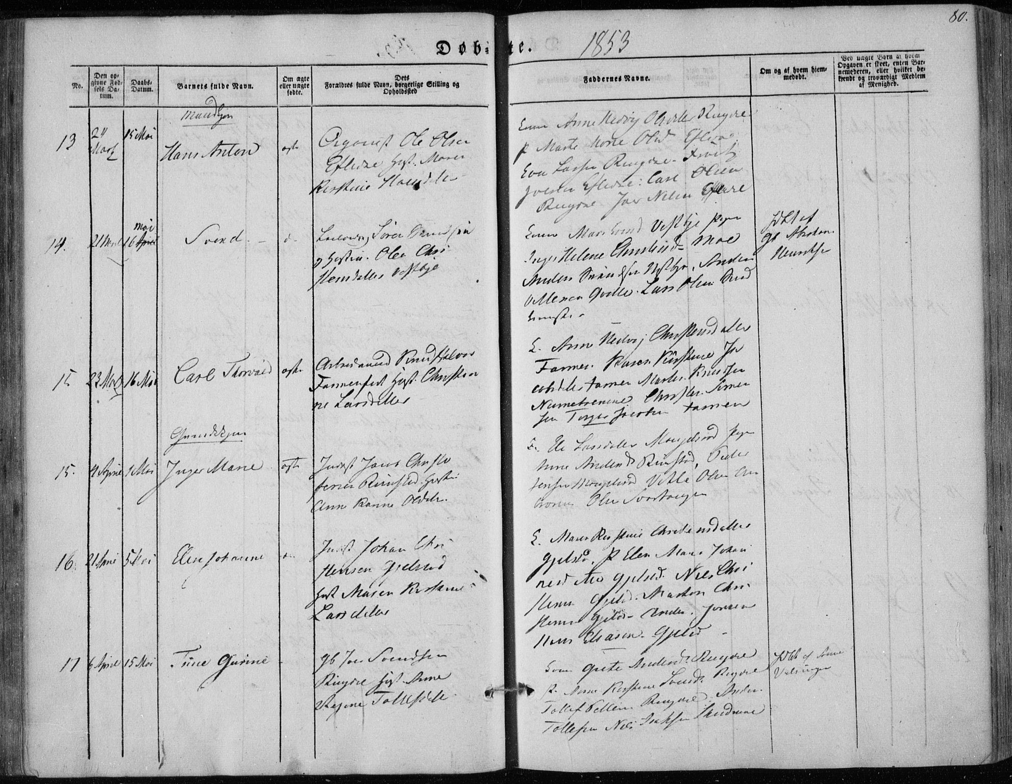 Hedrum kirkebøker, AV/SAKO-A-344/F/Fa/L0006: Parish register (official) no. I 6, 1849-1857, p. 80