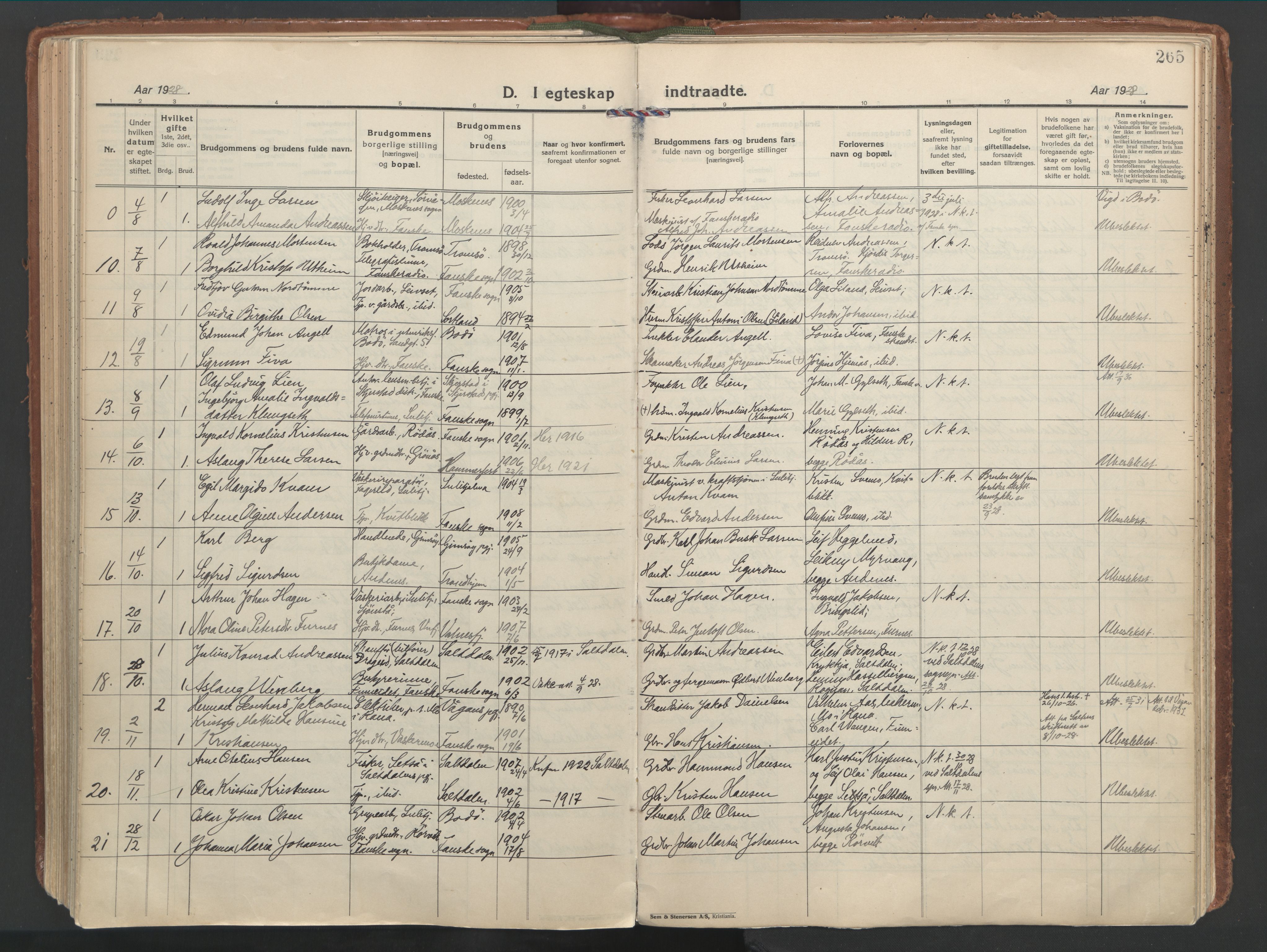 Ministerialprotokoller, klokkerbøker og fødselsregistre - Nordland, SAT/A-1459/849/L0699: Parish register (official) no. 849A10, 1924-1937, p. 265