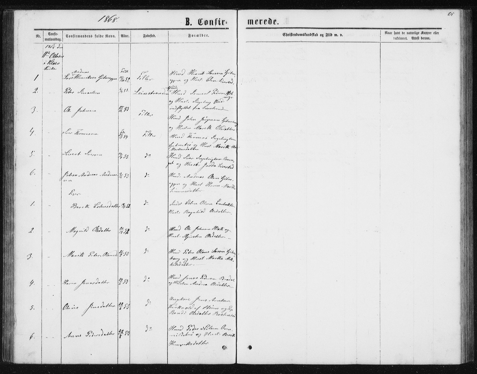 Ministerialprotokoller, klokkerbøker og fødselsregistre - Sør-Trøndelag, SAT/A-1456/621/L0459: Parish register (copy) no. 621C02, 1866-1895, p. 65