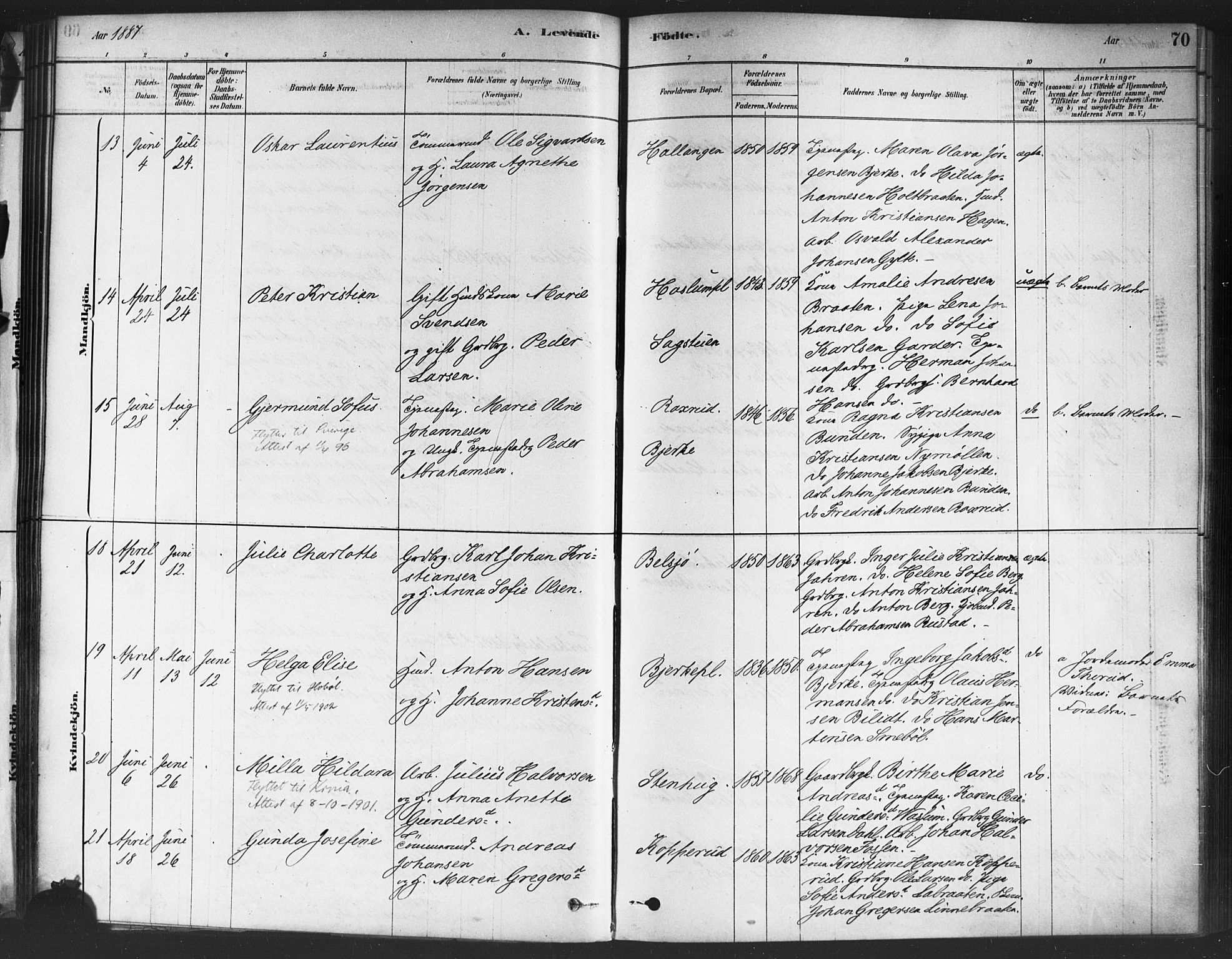 Drøbak prestekontor Kirkebøker, AV/SAO-A-10142a/F/Fc/L0002: Parish register (official) no. III 2, 1878-1891, p. 70