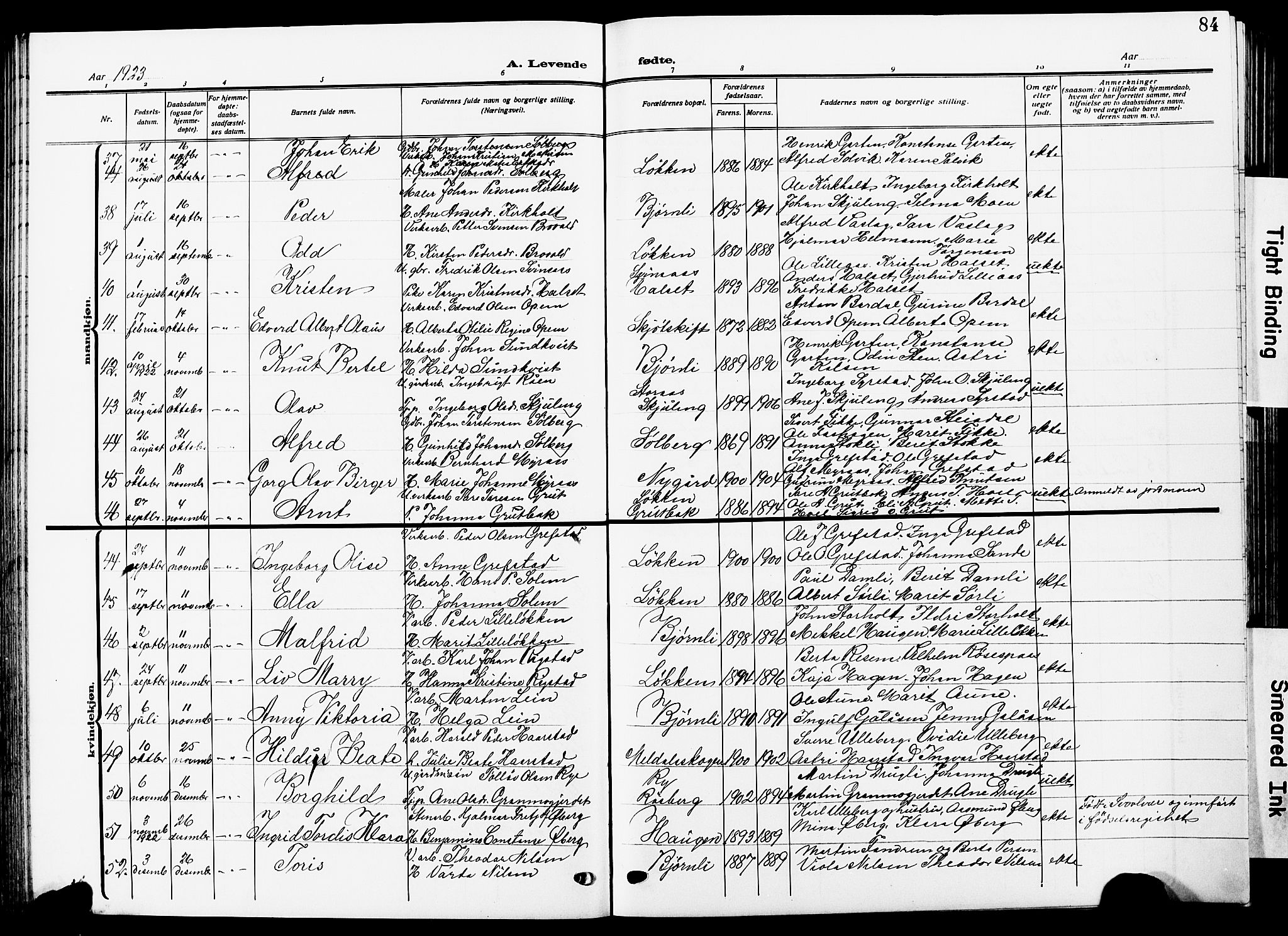 Ministerialprotokoller, klokkerbøker og fødselsregistre - Sør-Trøndelag, AV/SAT-A-1456/672/L0865: Parish register (copy) no. 672C04, 1914-1928, p. 84