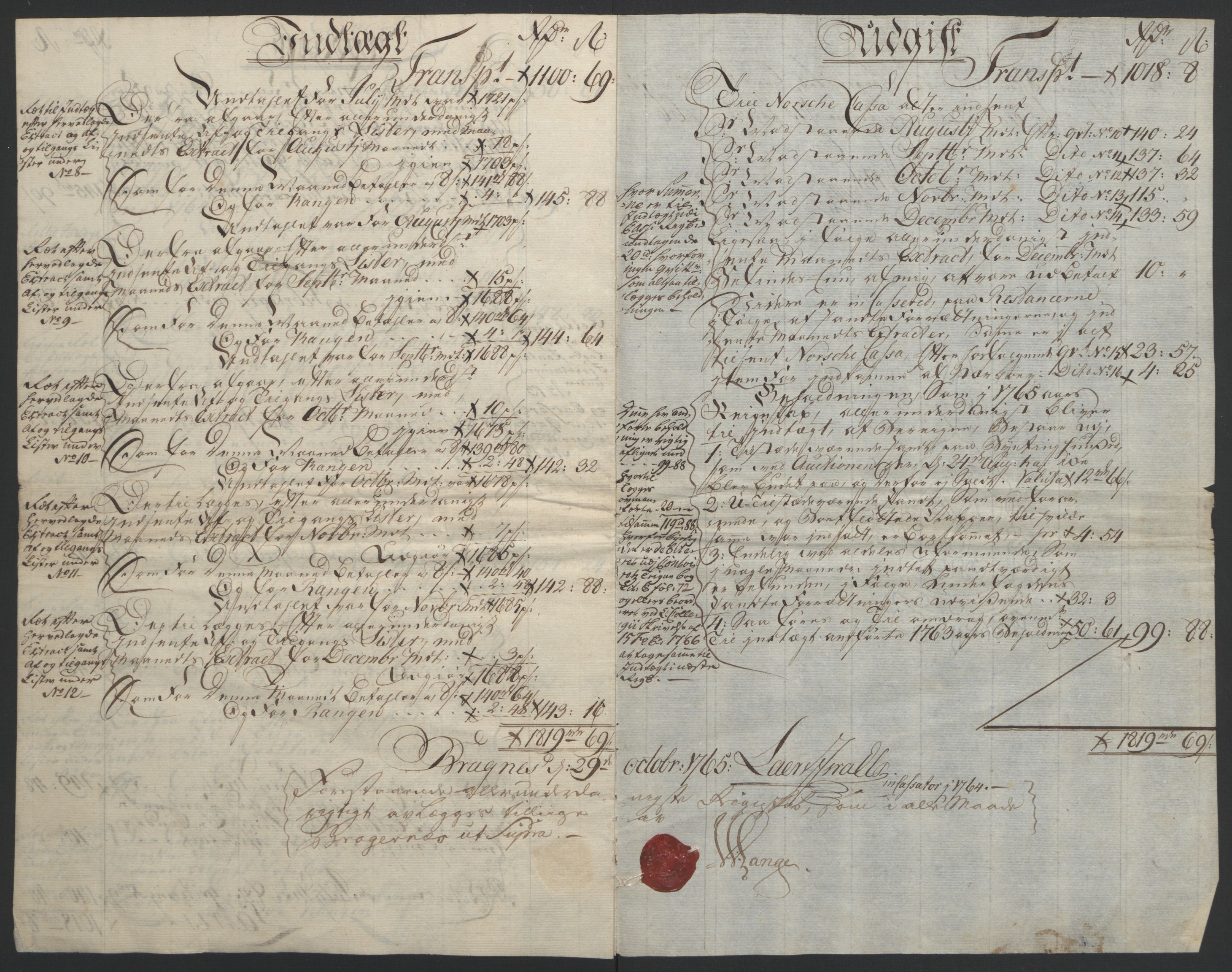 Rentekammeret inntil 1814, Reviderte regnskaper, Byregnskaper, AV/RA-EA-4066/R/Rf/L0119/0001: [F2] Kontribusjonsregnskap / Ekstraskatt, 1762-1767, p. 153