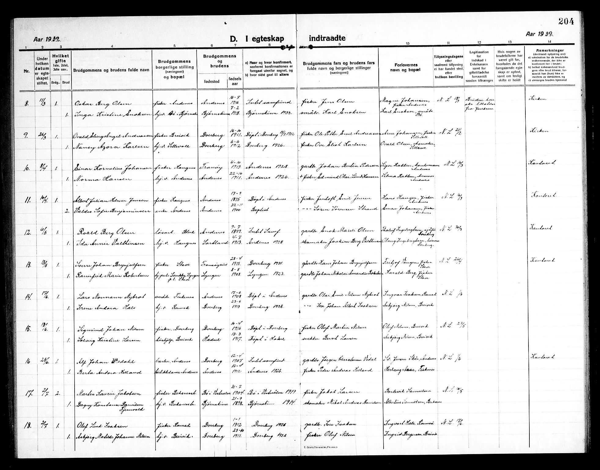 Ministerialprotokoller, klokkerbøker og fødselsregistre - Nordland, SAT/A-1459/897/L1415: Parish register (copy) no. 897C05, 1916-1945, p. 204