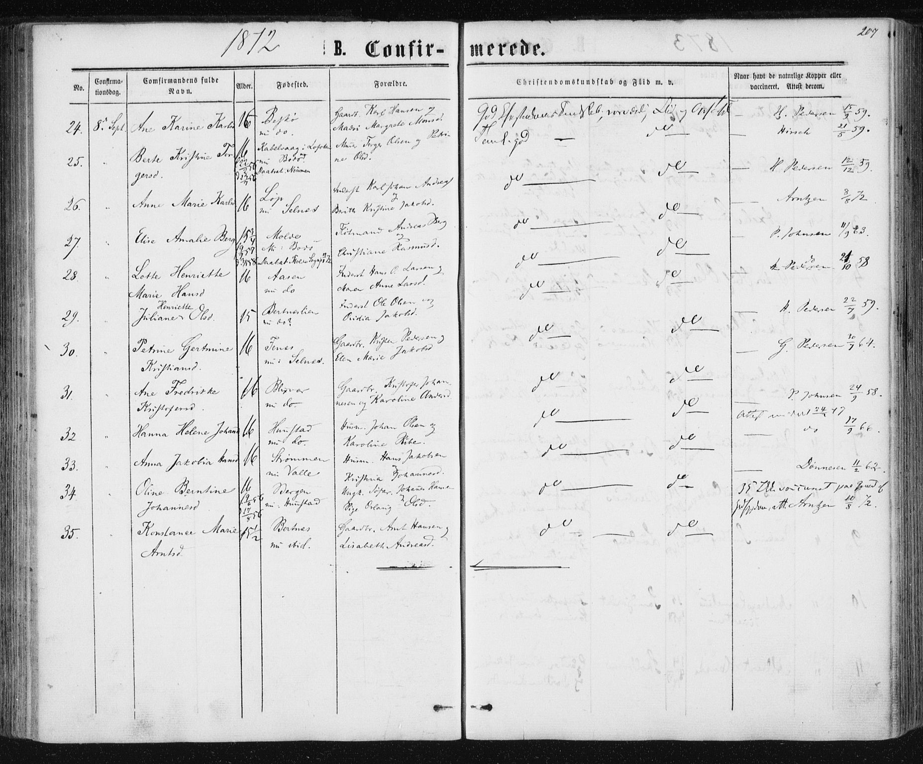 Ministerialprotokoller, klokkerbøker og fødselsregistre - Nordland, SAT/A-1459/801/L0008: Parish register (official) no. 801A08, 1864-1875, p. 207
