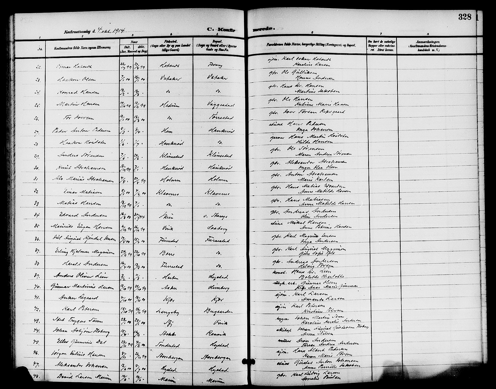 Sandar kirkebøker, AV/SAKO-A-243/G/Ga/L0002: Parish register (copy) no. 2, 1900-1915, p. 328