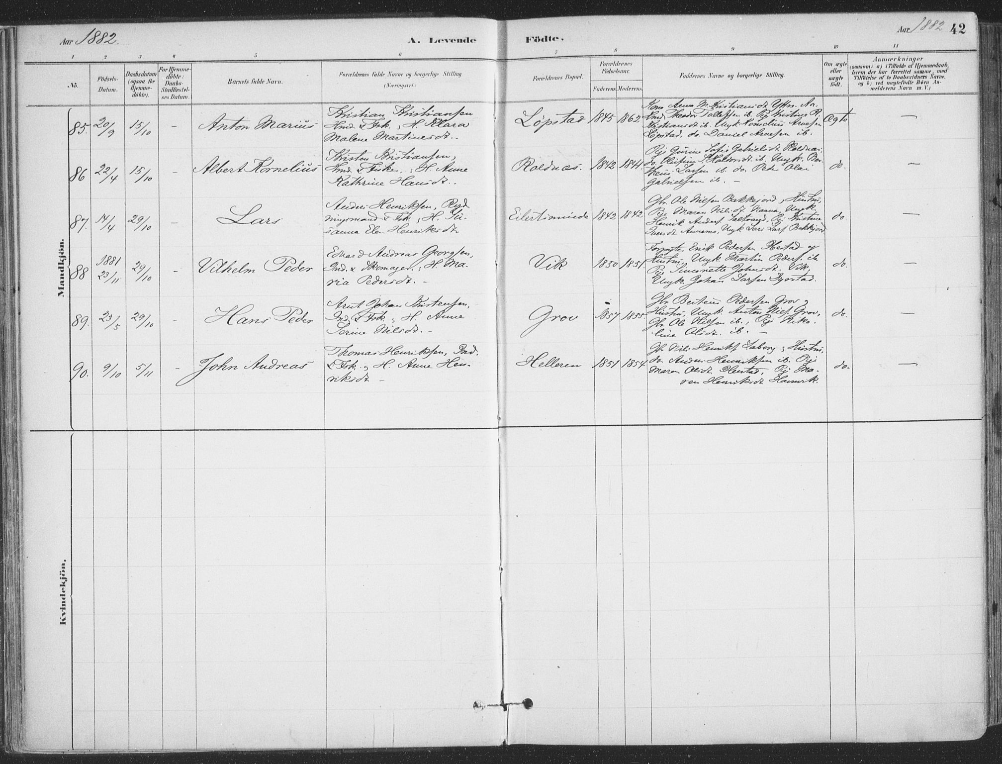 Ibestad sokneprestembete, SATØ/S-0077/H/Ha/Haa/L0011kirke: Parish register (official) no. 11, 1880-1889, p. 42