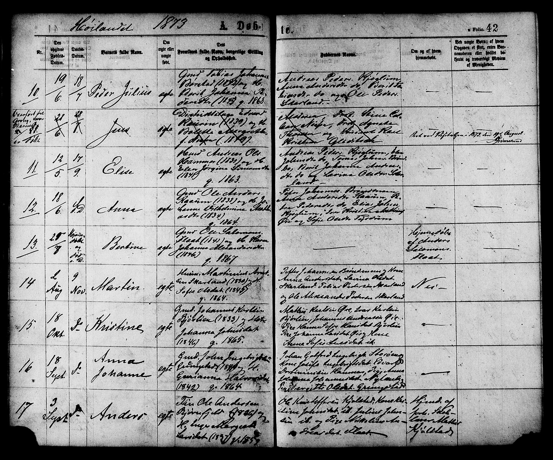 Ministerialprotokoller, klokkerbøker og fødselsregistre - Nord-Trøndelag, AV/SAT-A-1458/758/L0516: Parish register (official) no. 758A03 /2, 1869-1879, p. 42