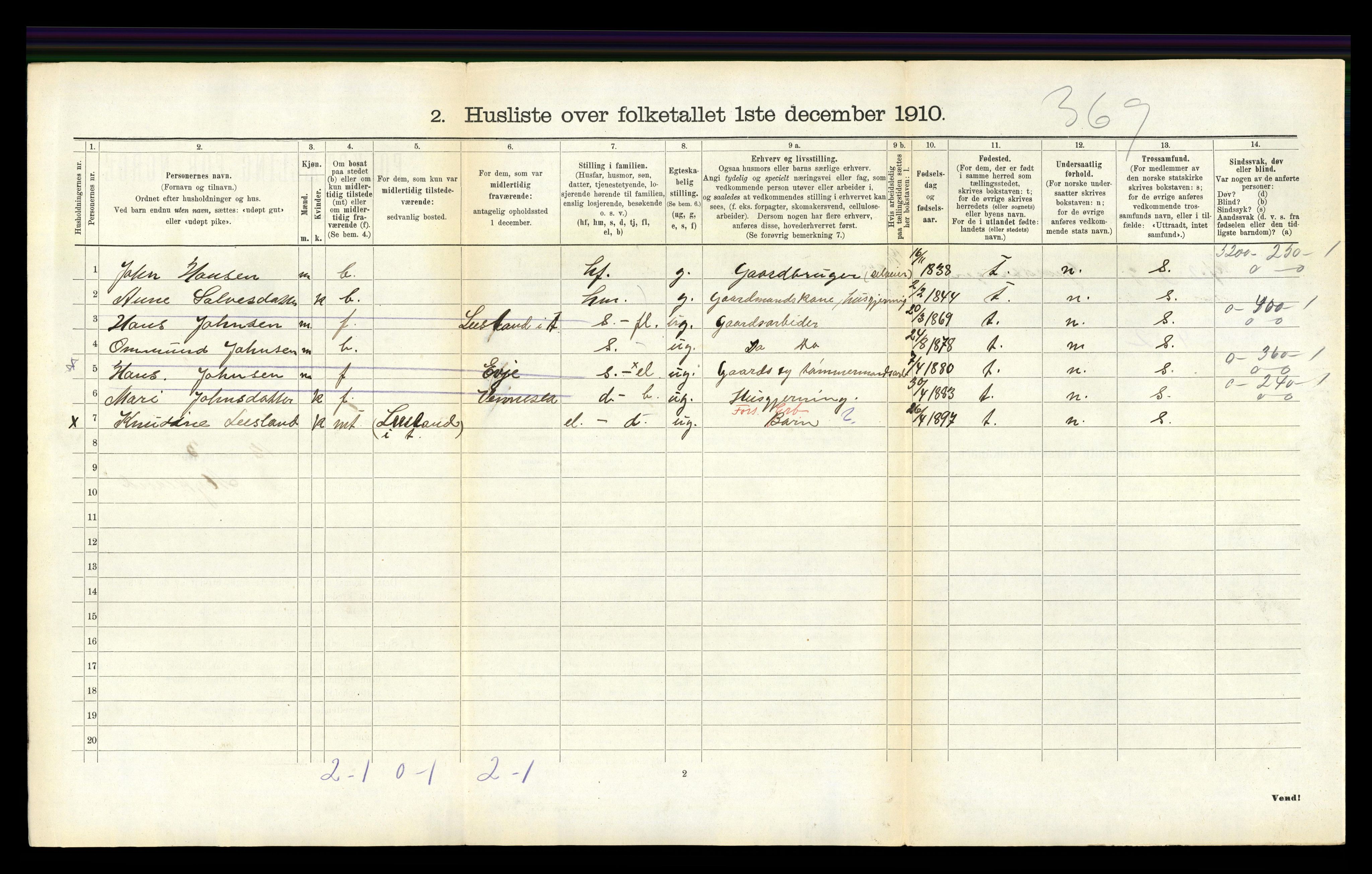 RA, 1910 census for Iveland, 1910, p. 126