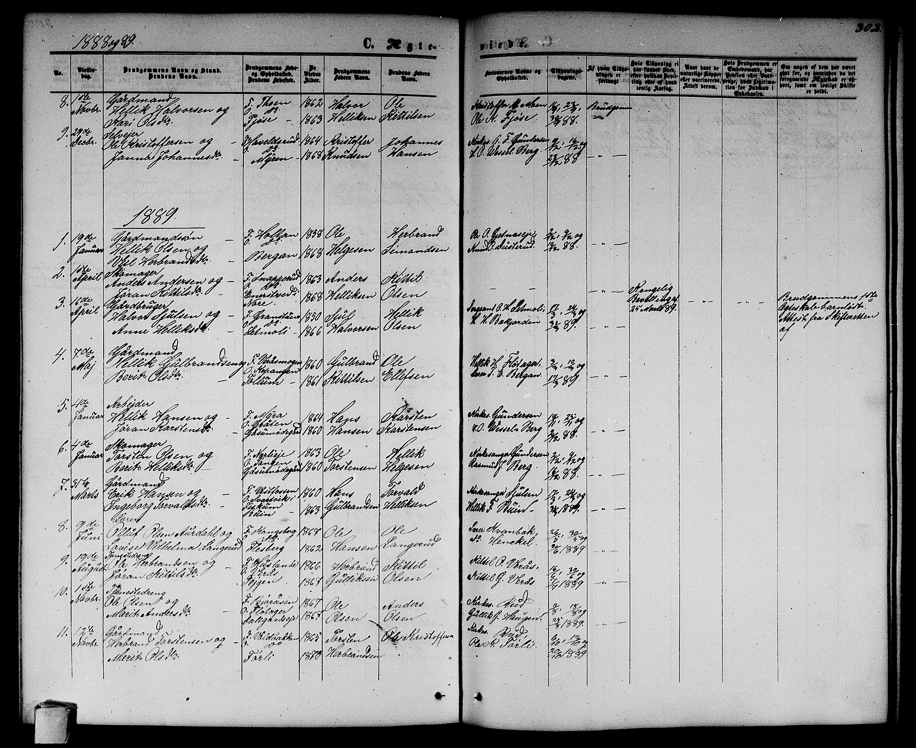 Flesberg kirkebøker, SAKO/A-18/G/Ga/L0003: Parish register (copy) no. I 3, 1861-1889, p. 302