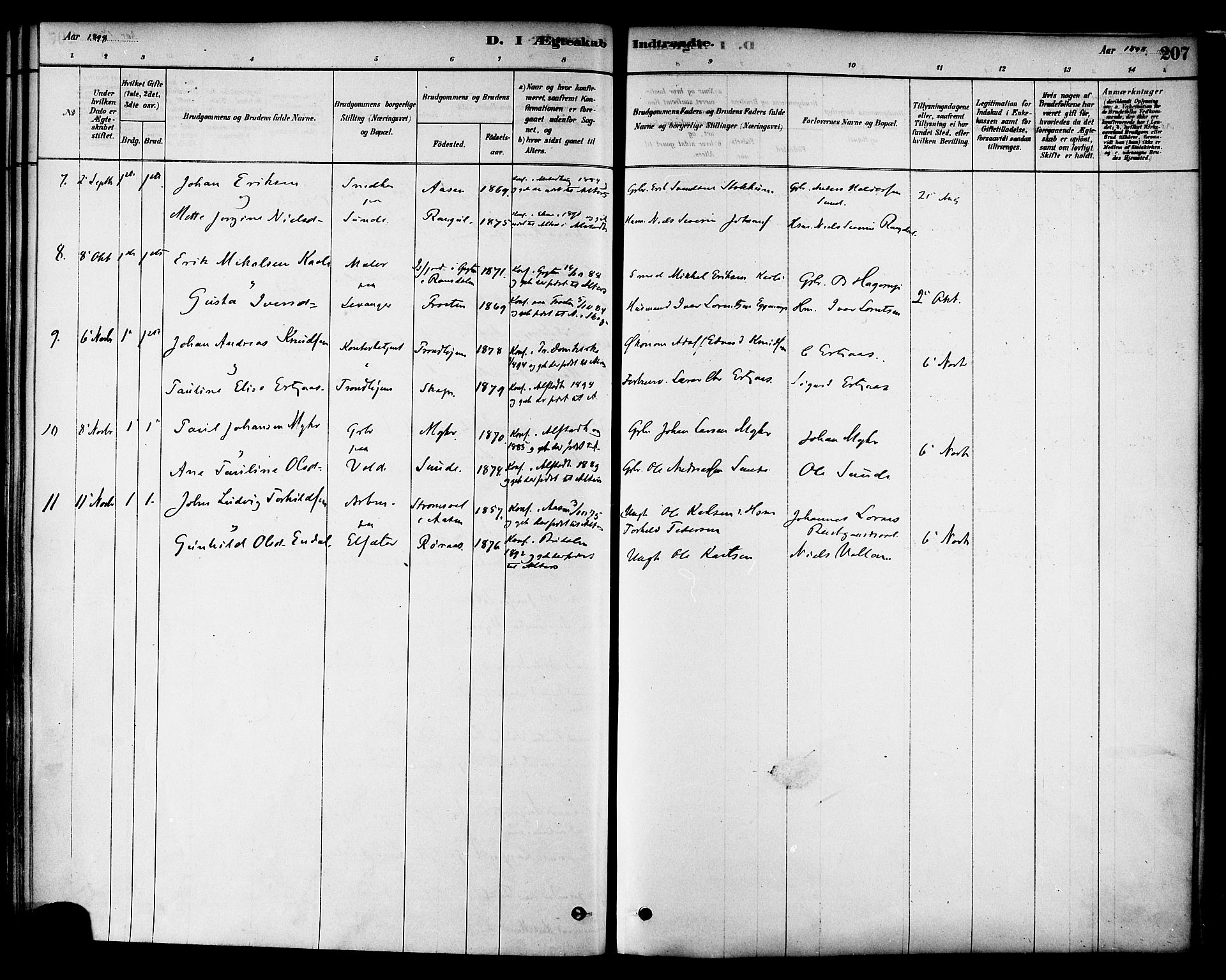 Ministerialprotokoller, klokkerbøker og fødselsregistre - Nord-Trøndelag, AV/SAT-A-1458/717/L0159: Parish register (official) no. 717A09, 1878-1898, p. 207