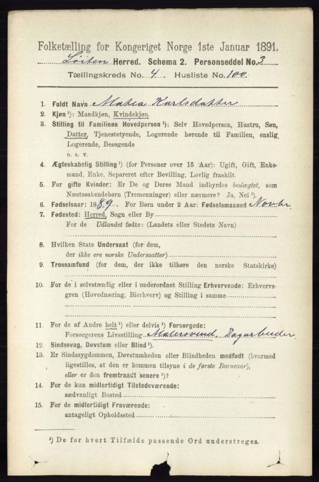 RA, 1891 census for 0415 Løten, 1891, p. 3255