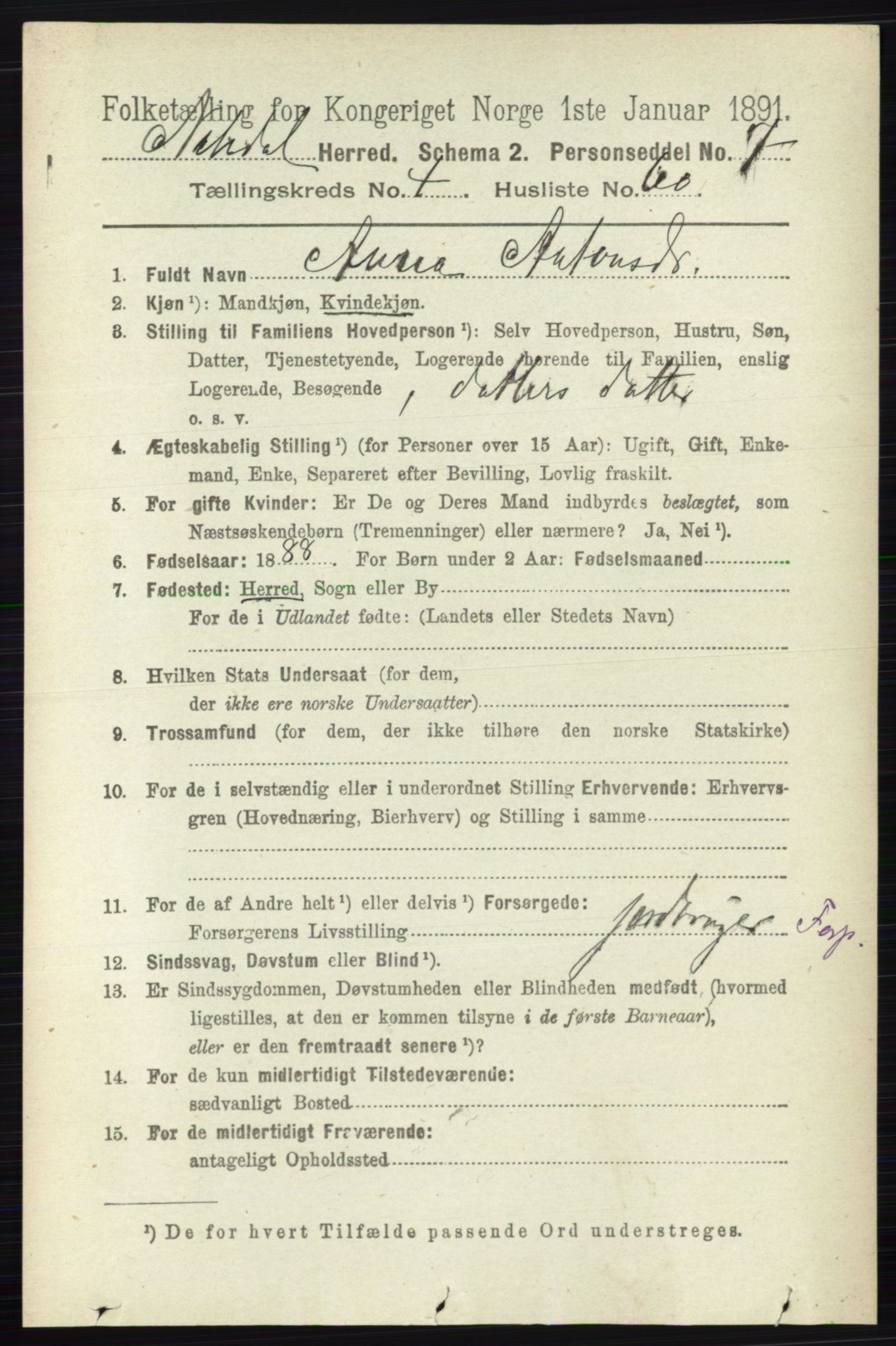 RA, 1891 census for 0233 Nittedal, 1891, p. 2033