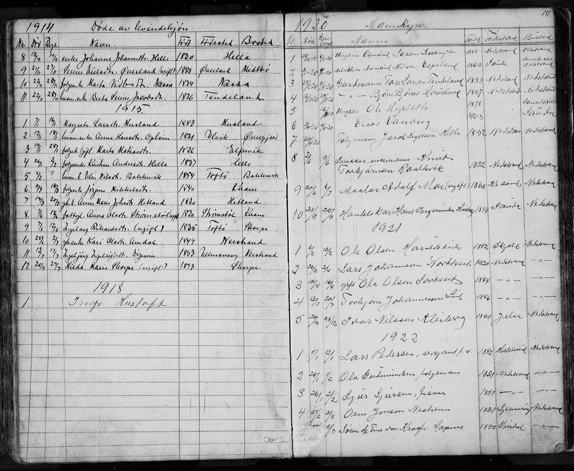 Nedstrand sokneprestkontor, SAST/A-101841/01/V: Parish register (copy) no. B 3, 1848-1933, p. 187