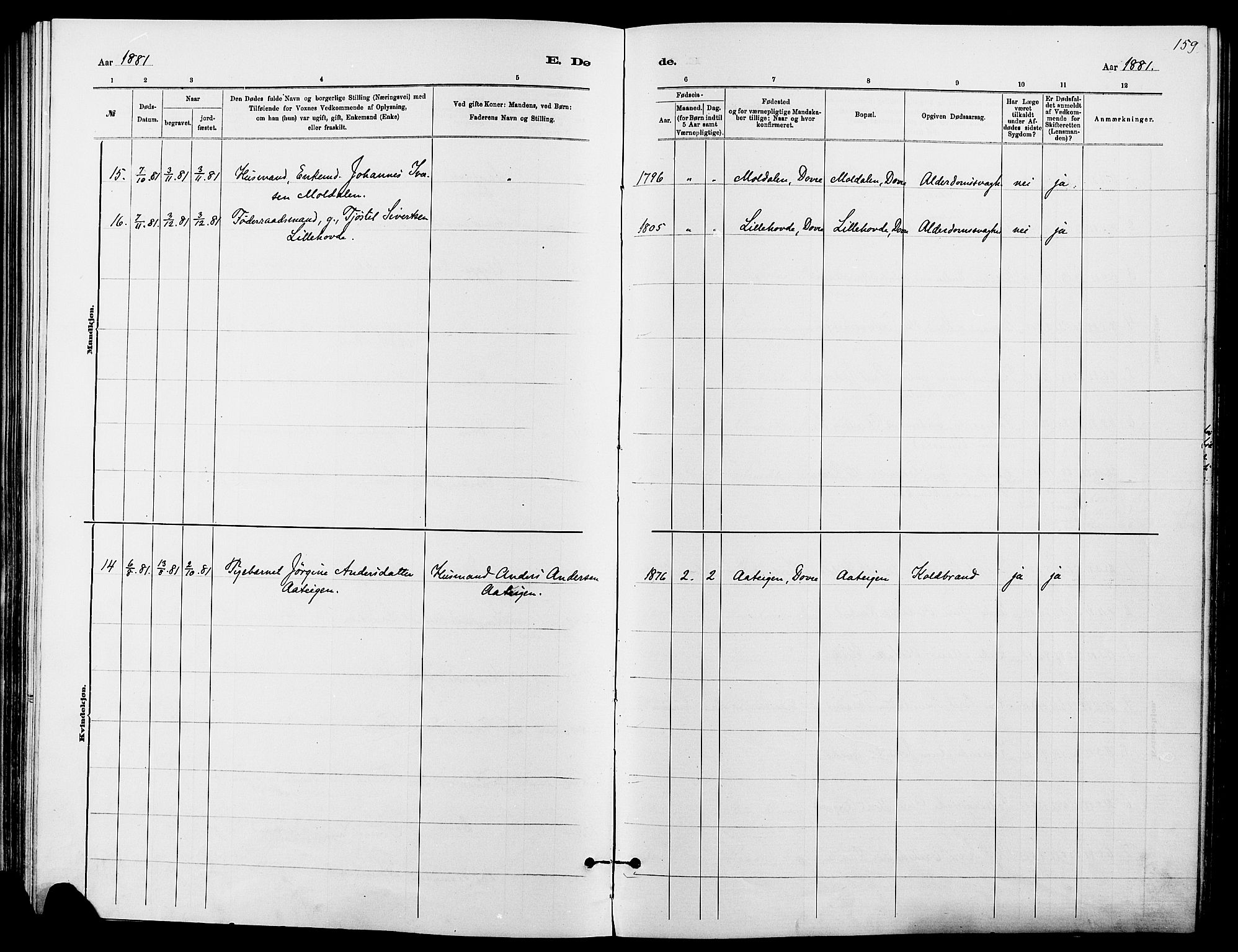Dovre prestekontor, SAH/PREST-066/H/Ha/Haa/L0002: Parish register (official) no. 2, 1879-1890, p. 159