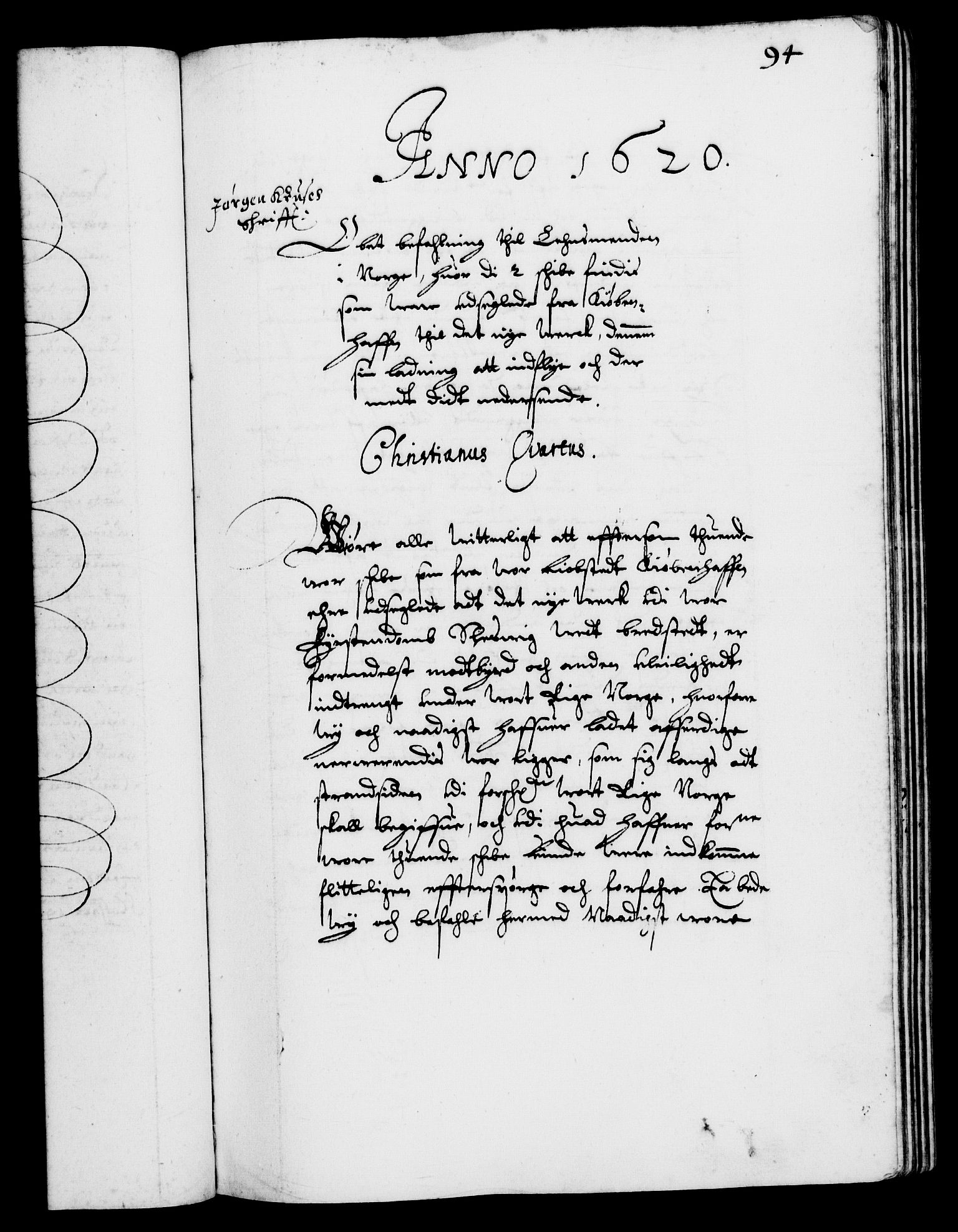Danske Kanselli 1572-1799, RA/EA-3023/F/Fc/Fca/Fcaa/L0004: Norske registre (mikrofilm), 1617-1630, p. 94a