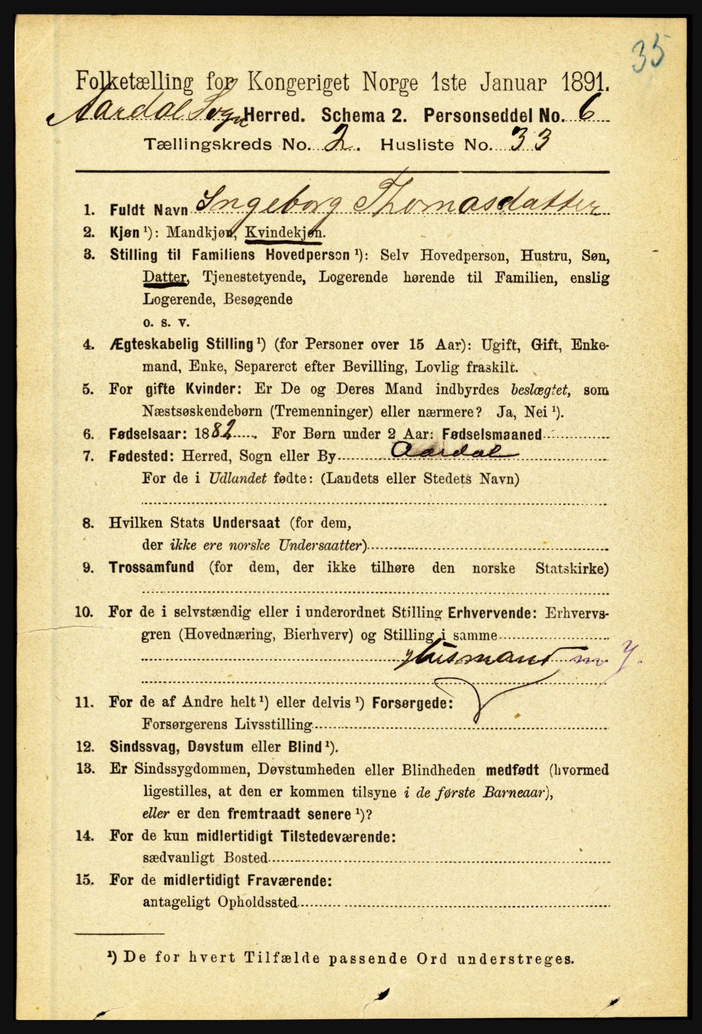 RA, 1891 census for 1424 Årdal, 1891, p. 361