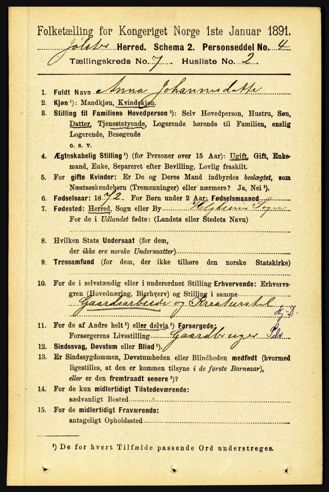 RA, 1891 census for 1431 Jølster, 1891, p. 2467