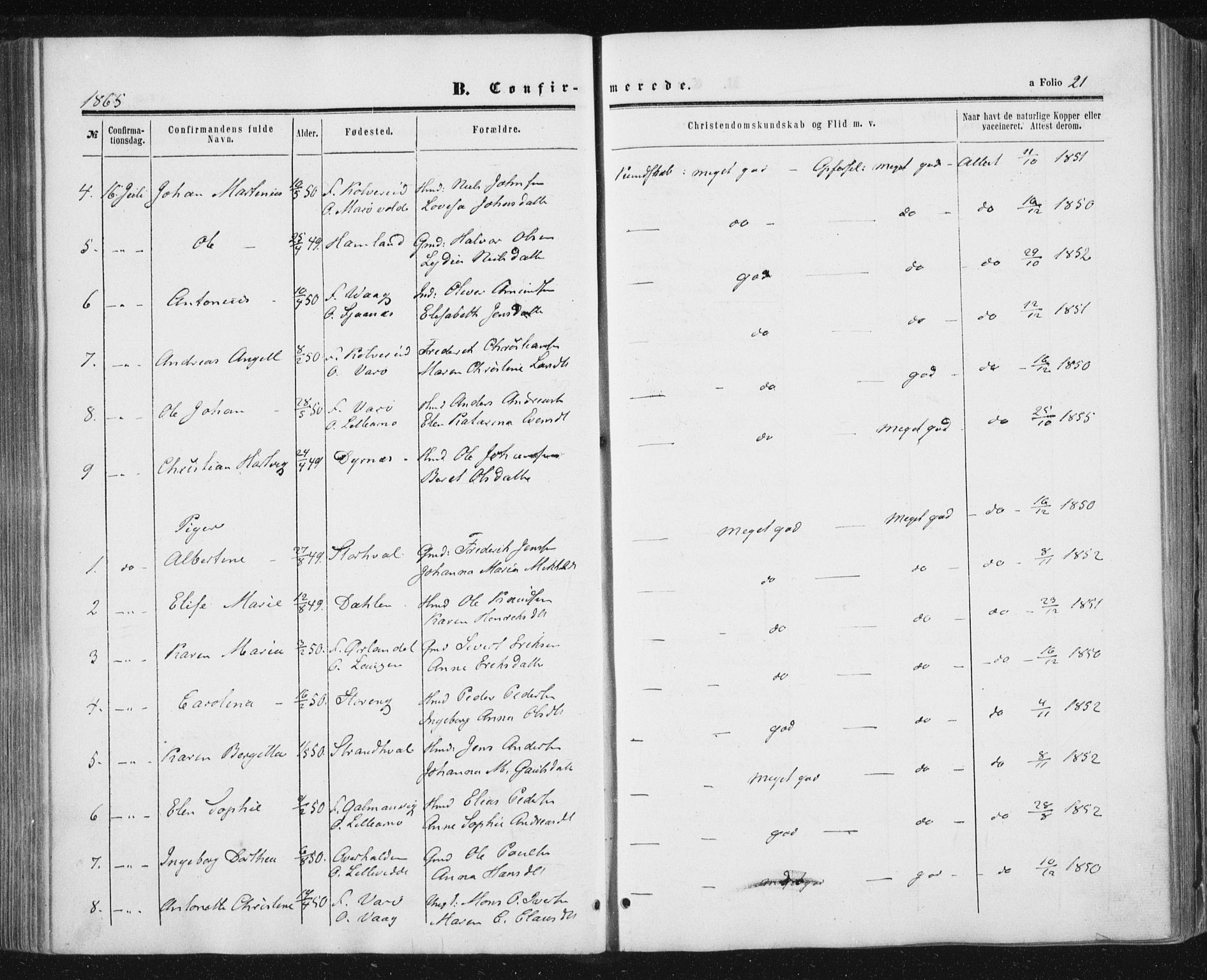 Ministerialprotokoller, klokkerbøker og fødselsregistre - Nord-Trøndelag, AV/SAT-A-1458/784/L0670: Parish register (official) no. 784A05, 1860-1876, p. 21