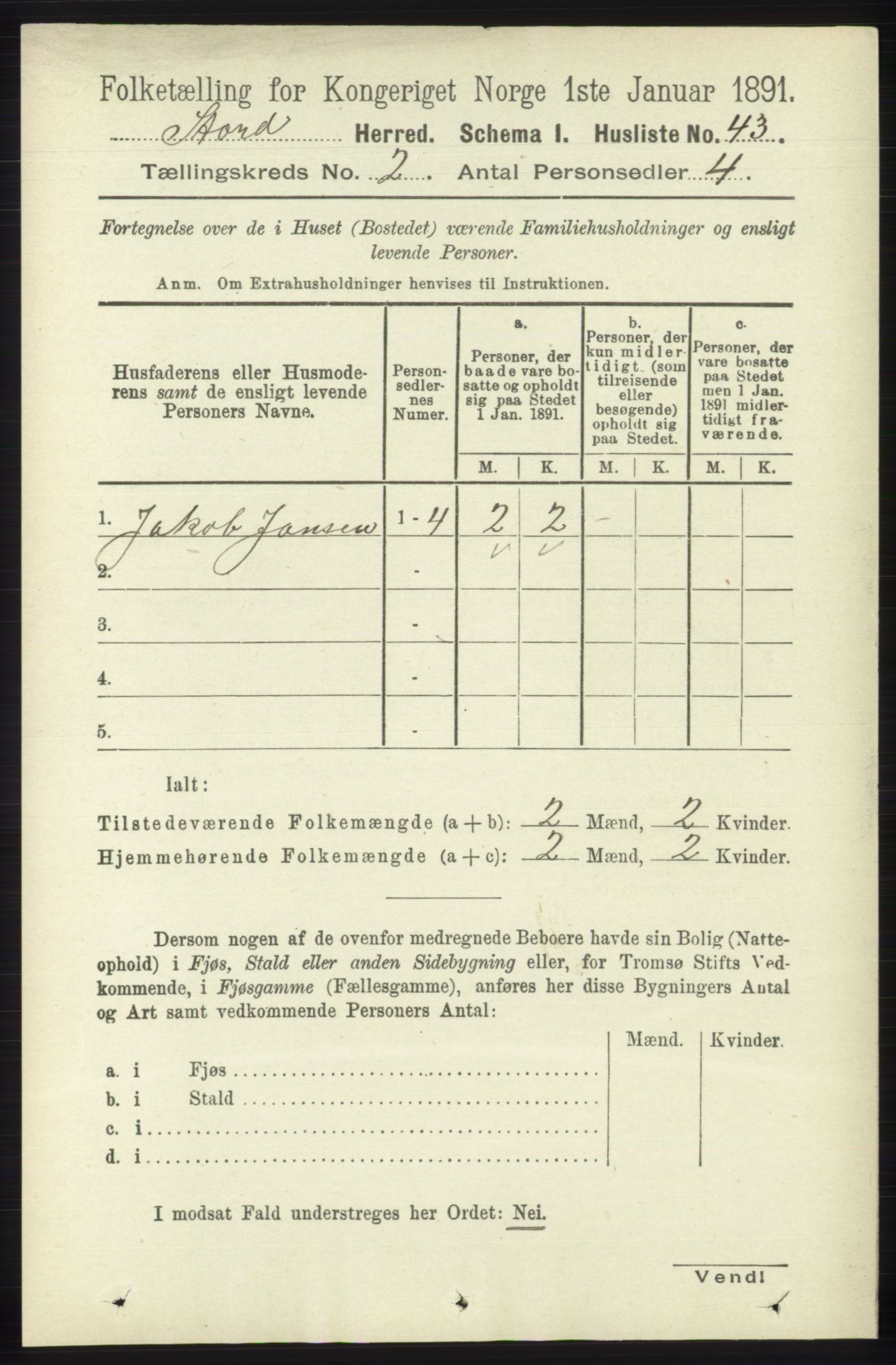 RA, 1891 census for 1221 Stord, 1891, p. 249
