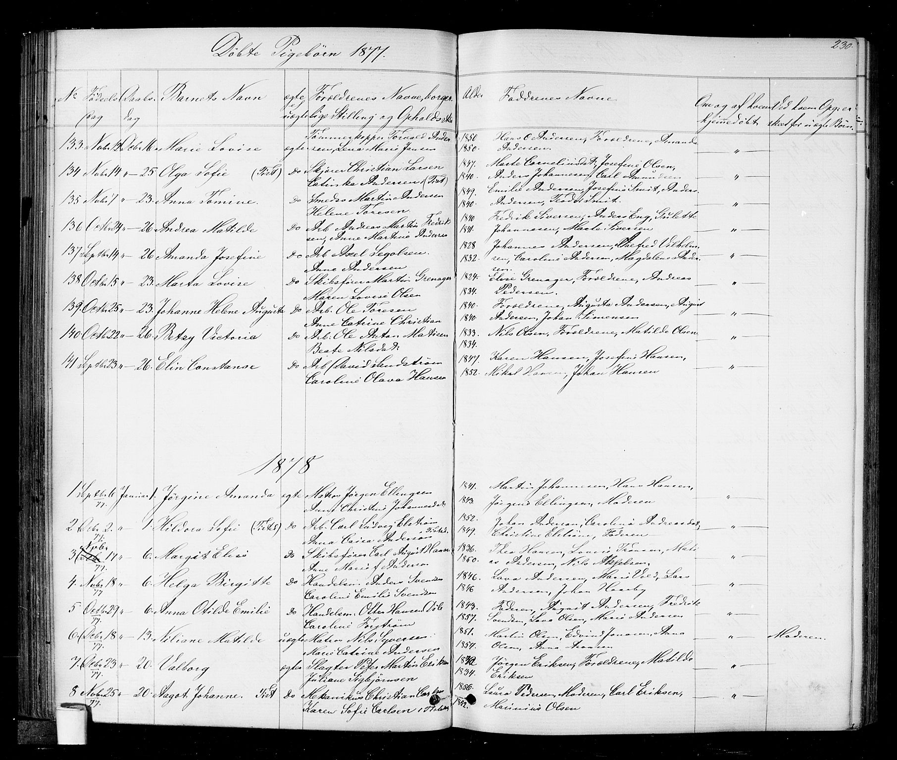 Halden prestekontor Kirkebøker, AV/SAO-A-10909/G/Ga/L0006: Parish register (copy) no. 6, 1869-1884, p. 230