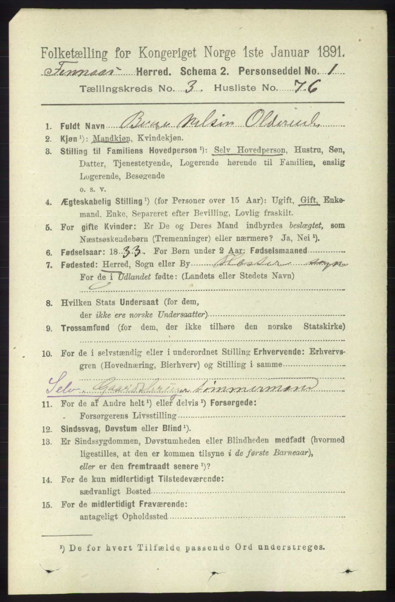 RA, 1891 census for 1218 Finnås, 1891, p. 1572