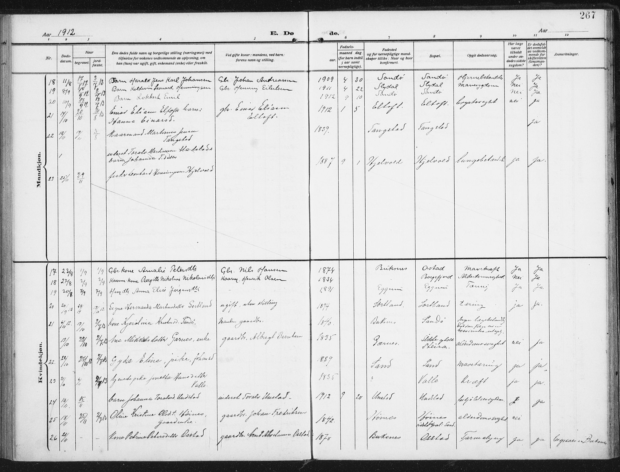 Ministerialprotokoller, klokkerbøker og fødselsregistre - Nordland, SAT/A-1459/880/L1135: Parish register (official) no. 880A09, 1908-1919, p. 267