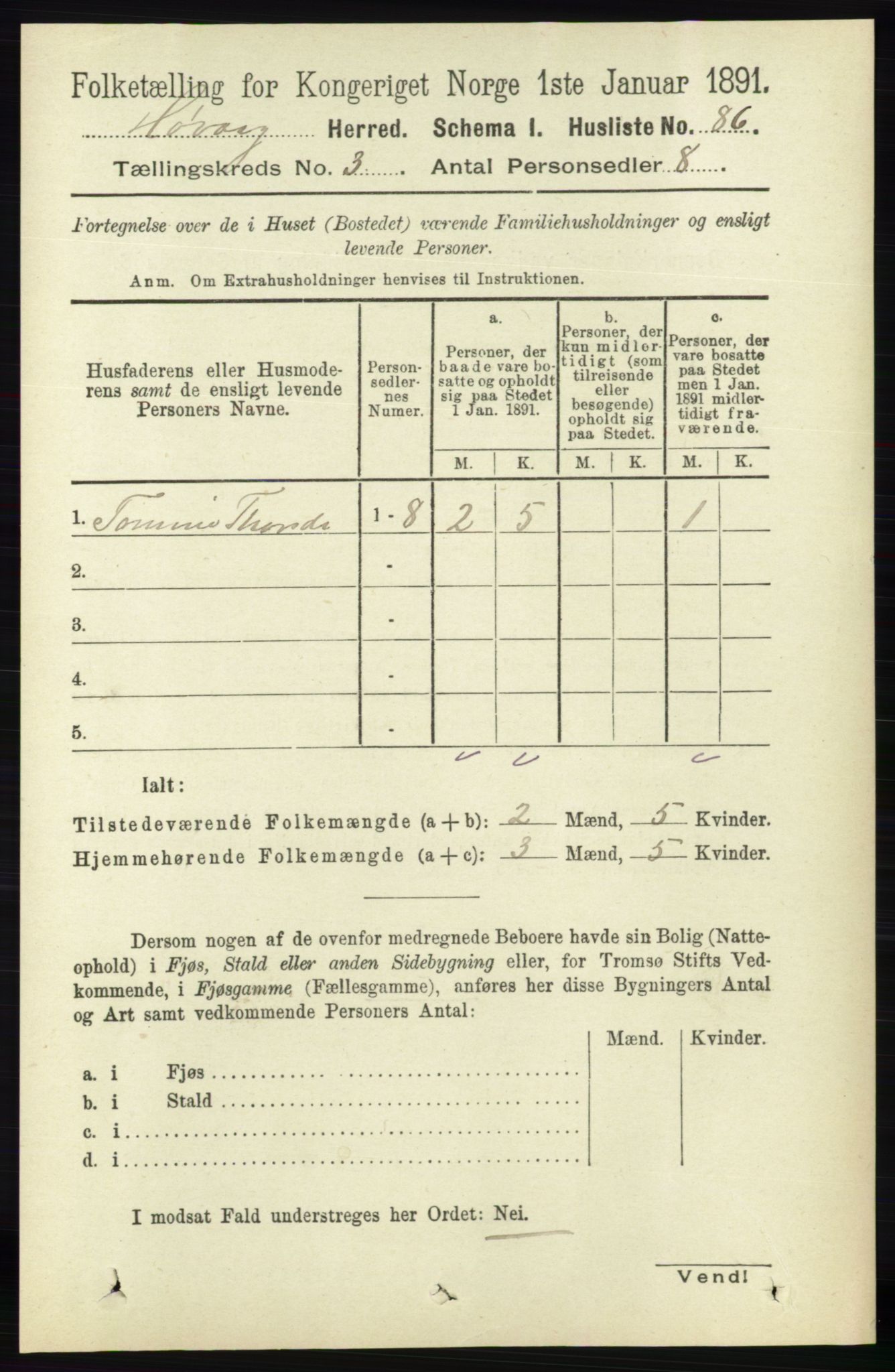 RA, 1891 census for 0927 Høvåg, 1891, p. 1004