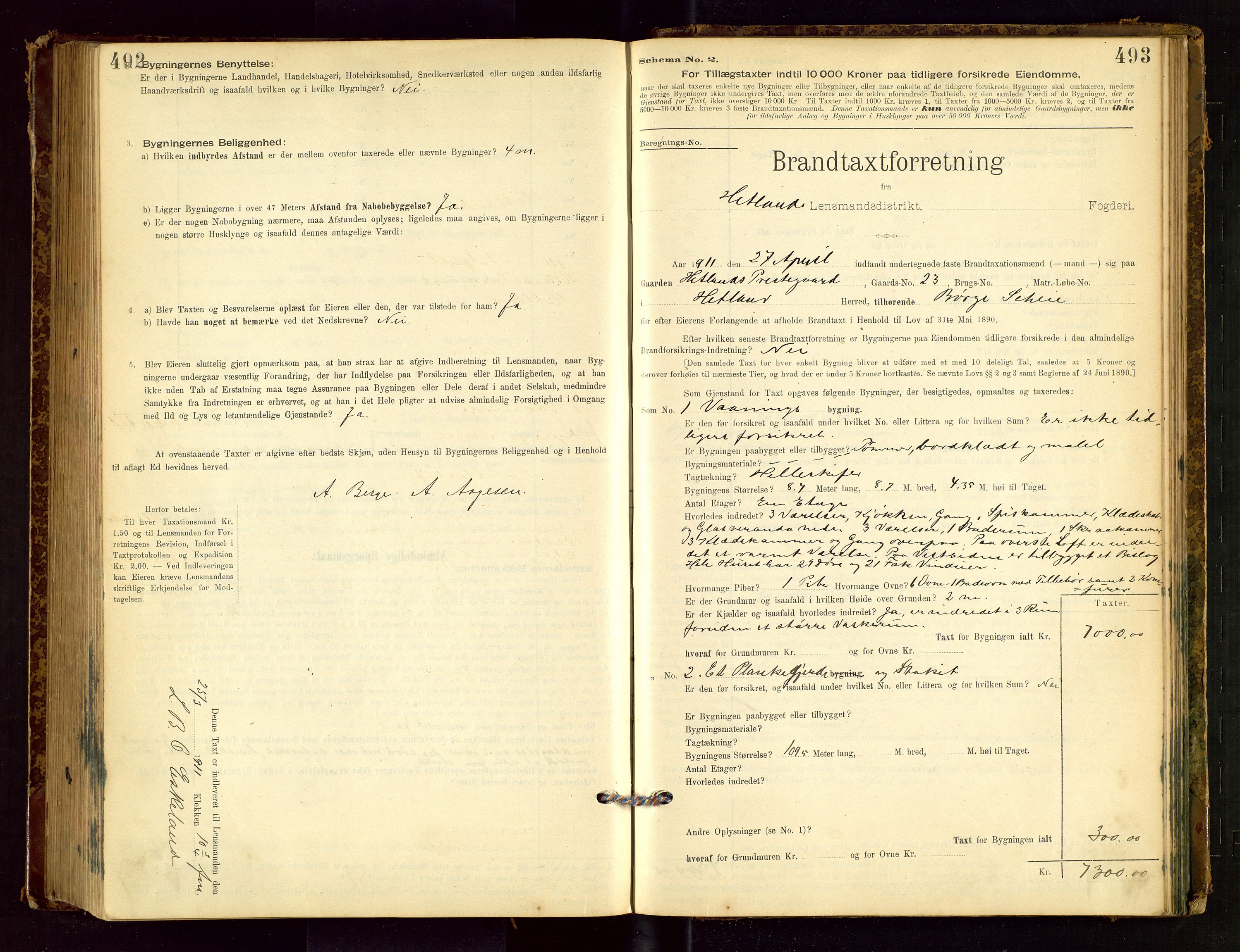 Hetland lensmannskontor, SAST/A-100101/Gob/L0001: "Brandtaxationsprotokol", 1895-1918, p. 492-493
