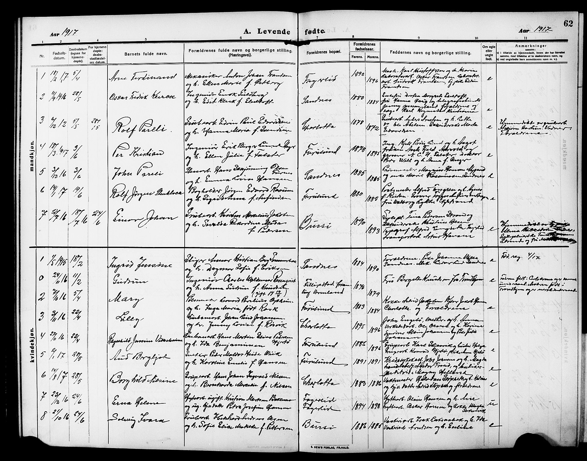 Ministerialprotokoller, klokkerbøker og fødselsregistre - Nordland, AV/SAT-A-1459/850/L0710: Parish register (official) no. 850A02, 1910-1920, p. 62