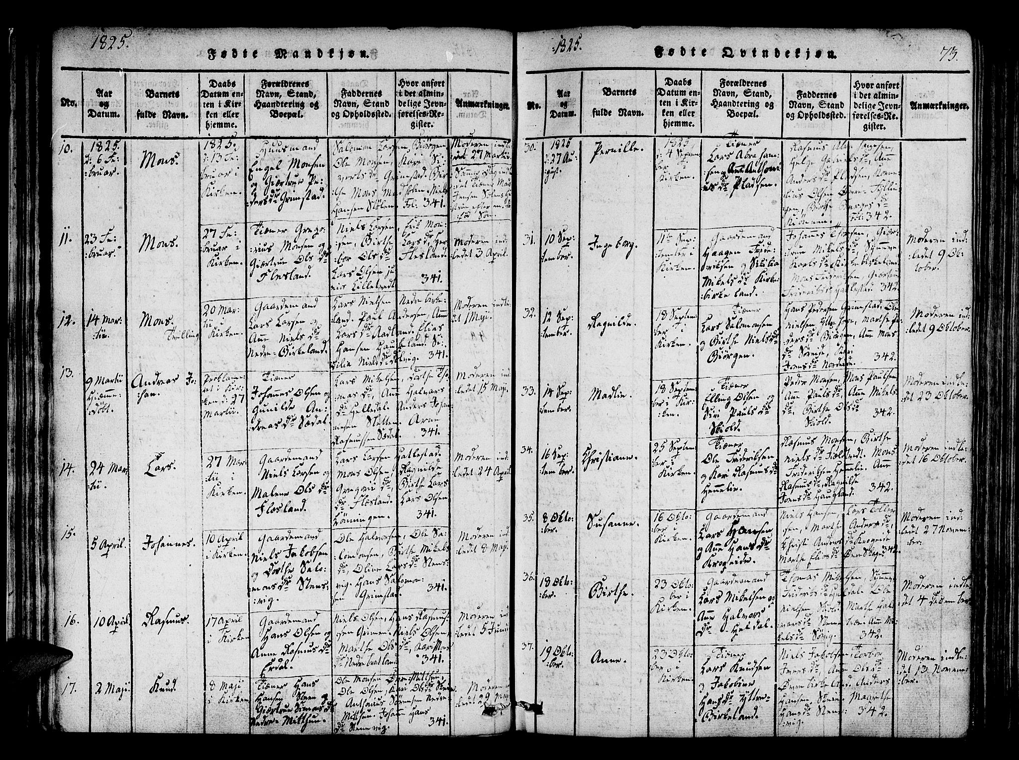 Fana Sokneprestembete, SAB/A-75101/H/Haa/Haaa/L0007: Parish register (official) no. A 7, 1816-1828, p. 73