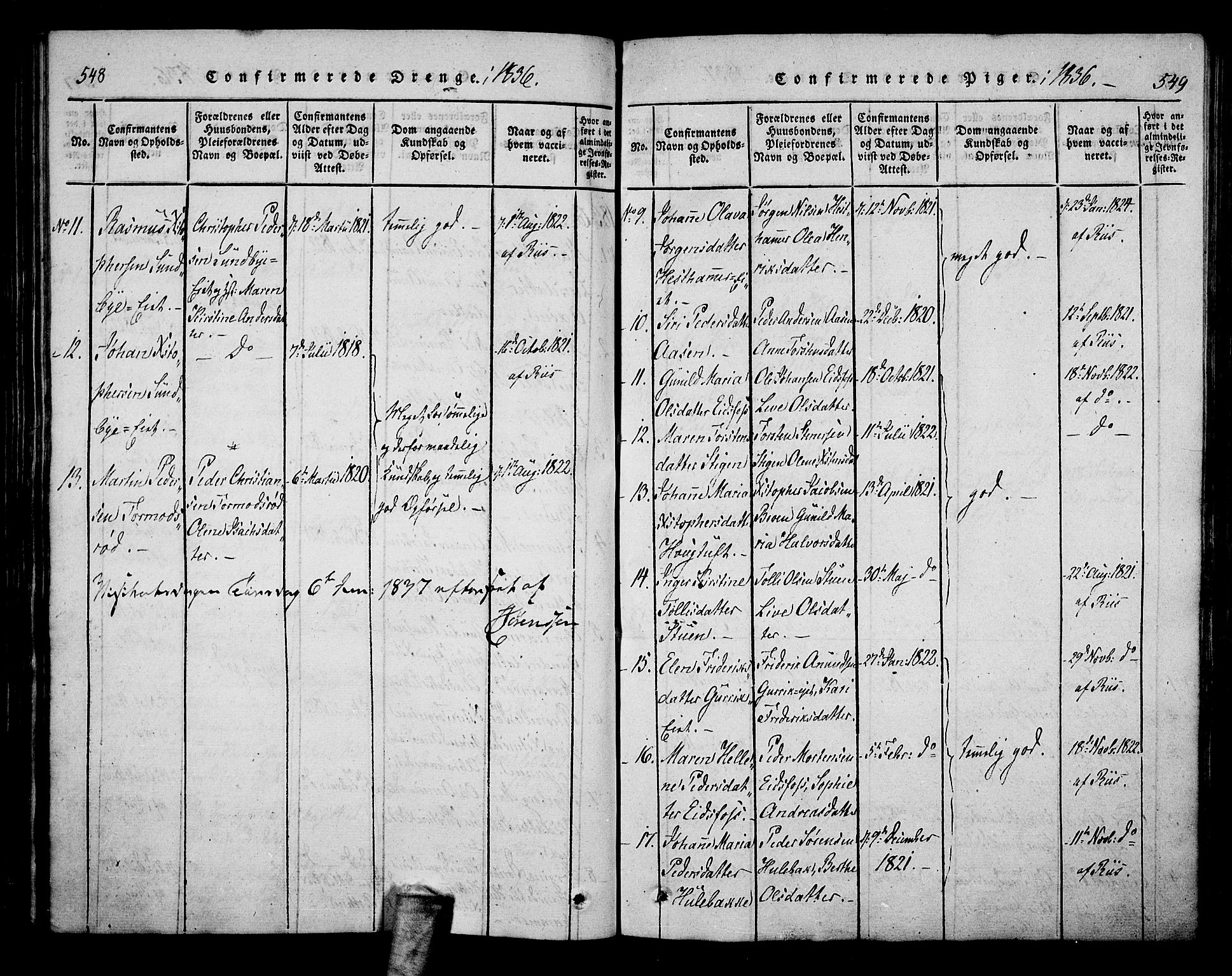 Hof kirkebøker, AV/SAKO-A-64/F/Fa/L0004: Parish register (official) no. I 4, 1814-1843, p. 548-549